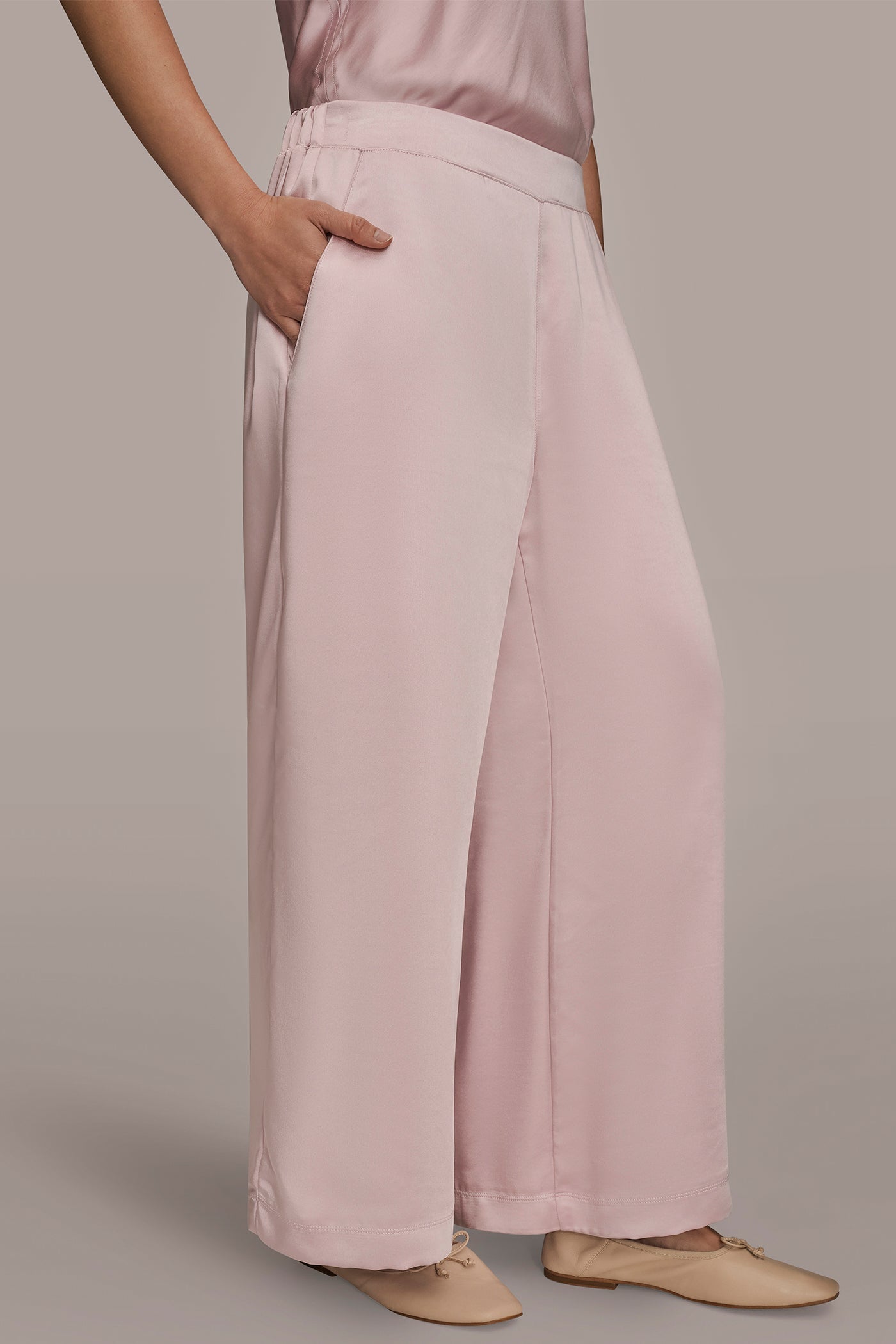 PINK WISTERIA SATIN MID-RISE RELAXED PANT Donna Karan
