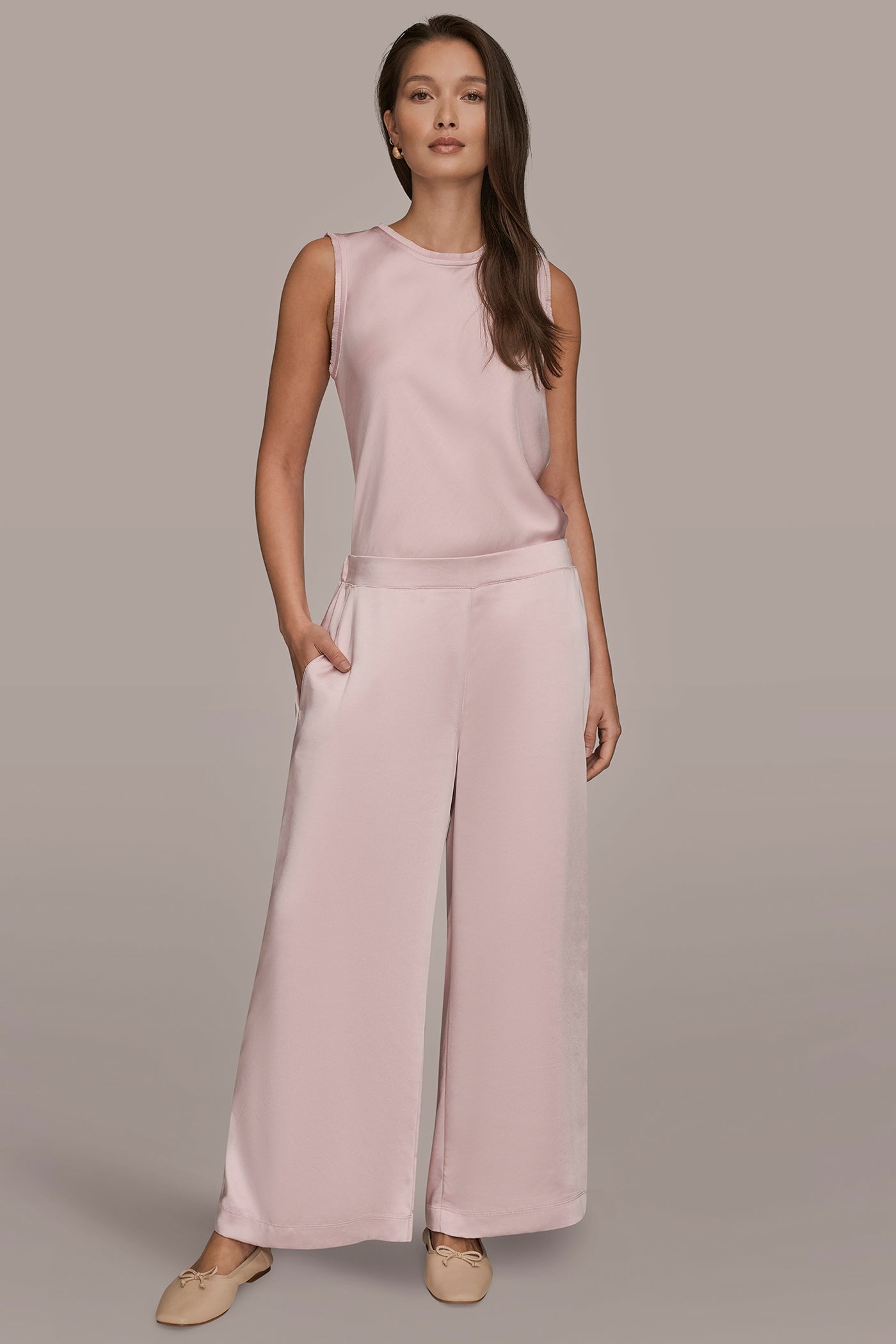 PINK WISTERIA SATIN MID-RISE RELAXED PANT Donna Karan