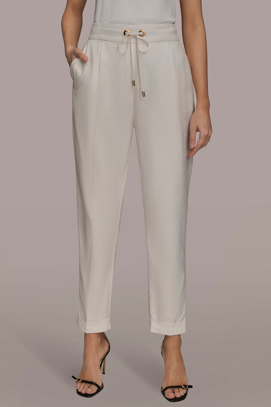 CREAM DRAWSTRING CUFFED PANT Donna Karan