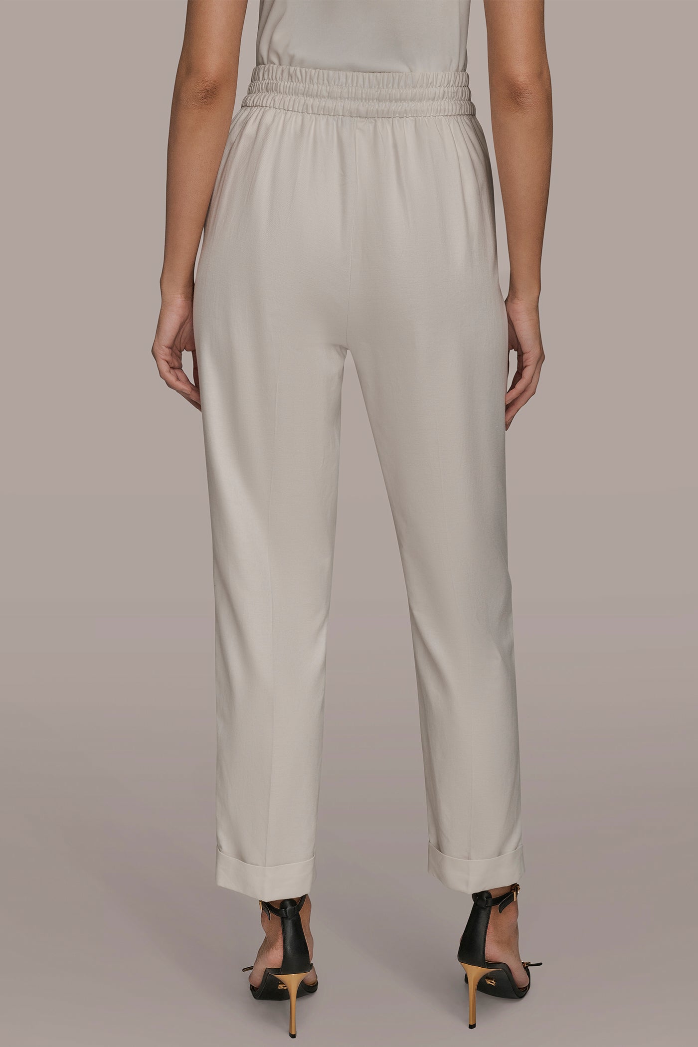CREAM DRAWSTRING CUFFED PANT Donna Karan
