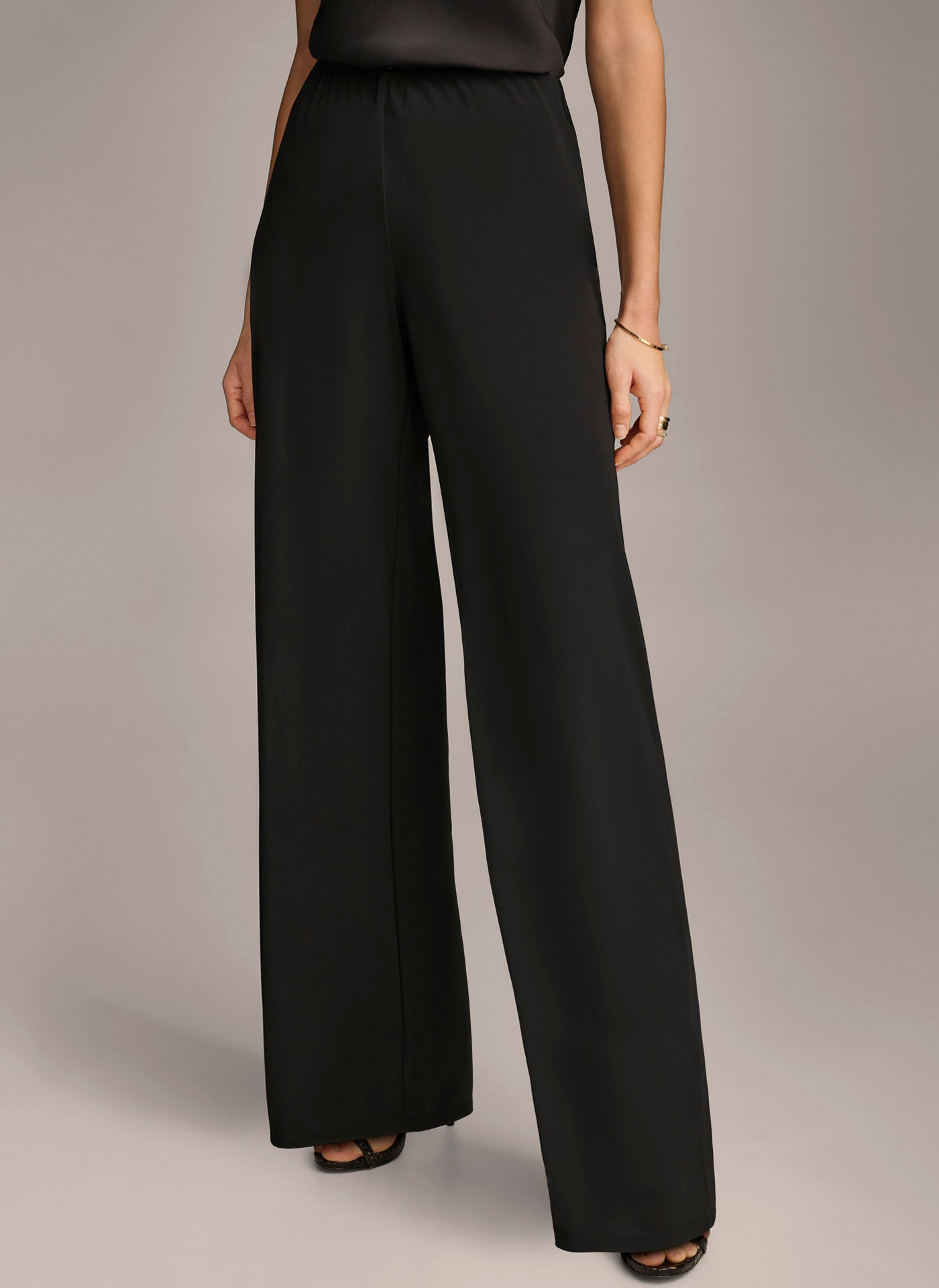 Black WIDE LEG FLAT FRONT PANT Donna Karan