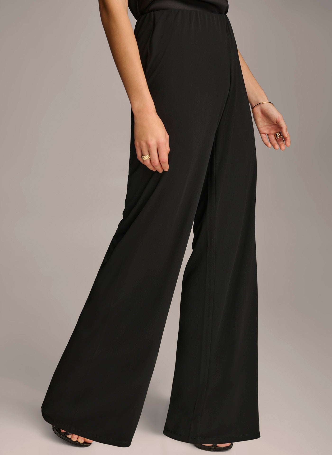 Black WIDE LEG FLAT FRONT PANT Donna Karan
