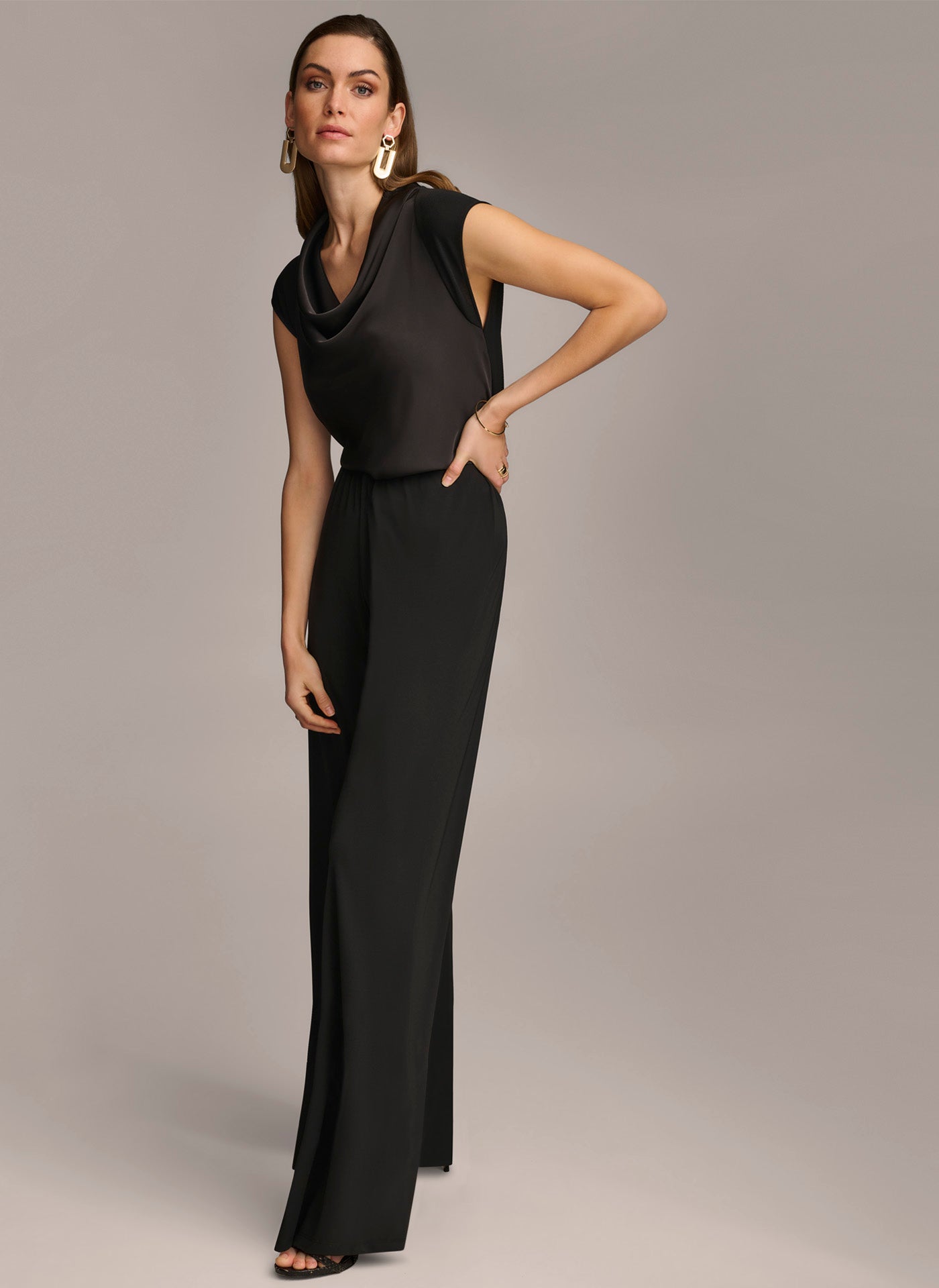 Black WIDE LEG FLAT FRONT PANT Donna Karan