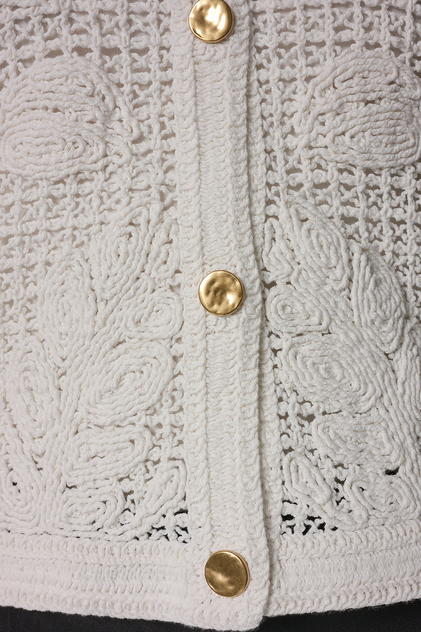 Cream BELL SLEEVE FLORAL CROCHET JACKET Donna Karan