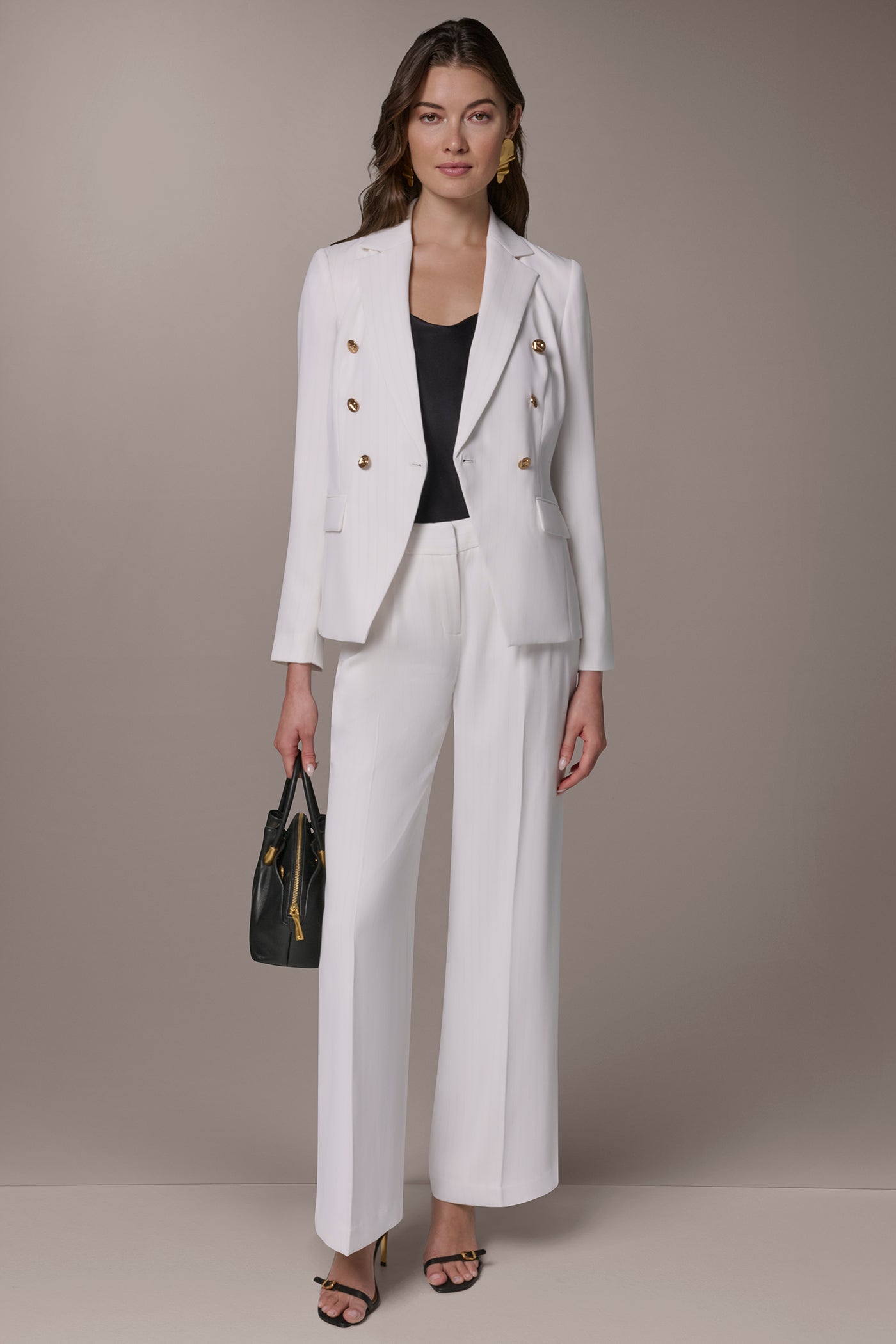 Cream/Tuscan Grey DOUBLE BREASTED PINSTRIPE SUIT BLAZER Donna Karan