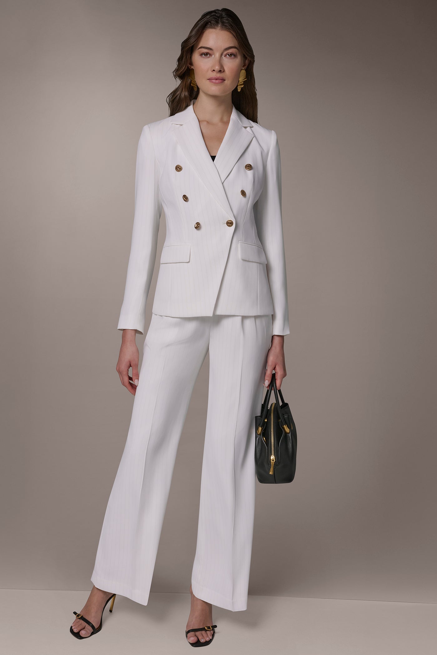 Cream/Tuscan Grey DOUBLE BREASTED PINSTRIPE SUIT BLAZER Donna Karan