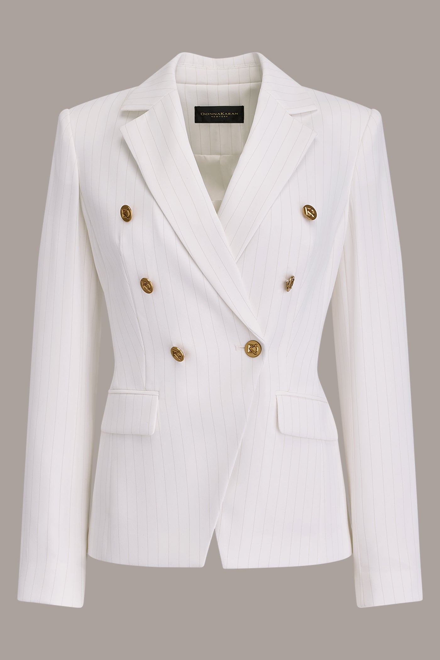 Cream/Tuscan Grey DOUBLE BREASTED PINSTRIPE SUIT BLAZER Donna Karan