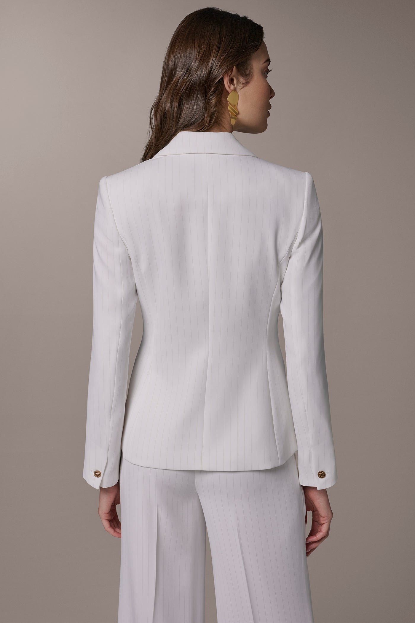 Cream/Tuscan Grey DOUBLE BREASTED PINSTRIPE SUIT BLAZER Donna Karan