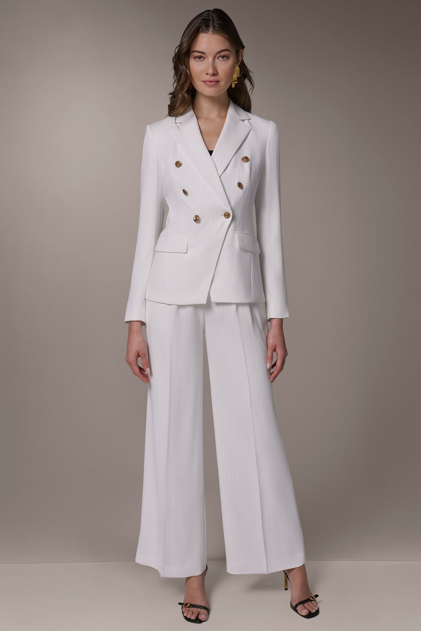 Cream/Tuscan Grey DOUBLE BREASTED PINSTRIPE SUIT BLAZER Donna Karan