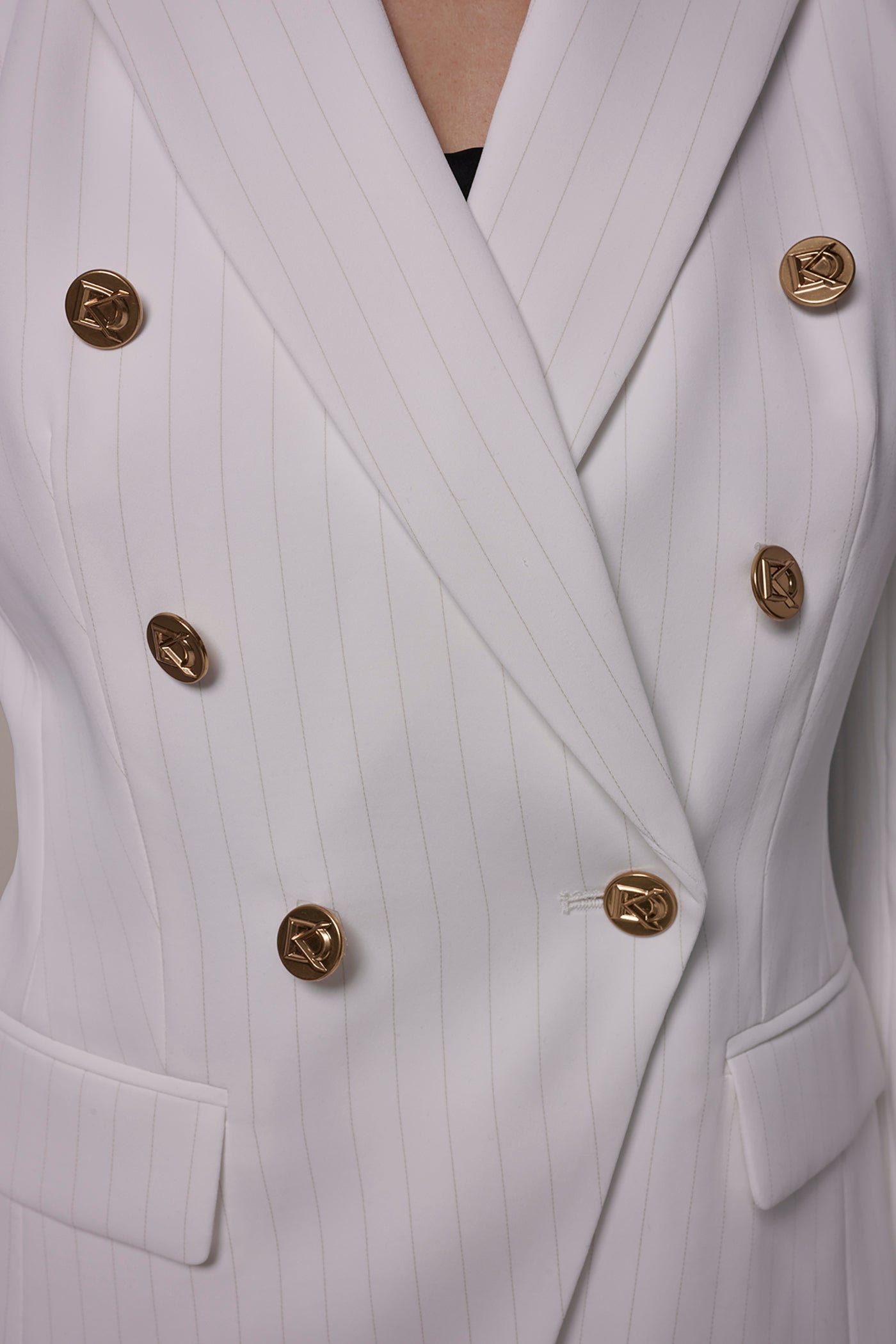 Cream/Tuscan Grey DOUBLE BREASTED PINSTRIPE SUIT BLAZER Donna Karan