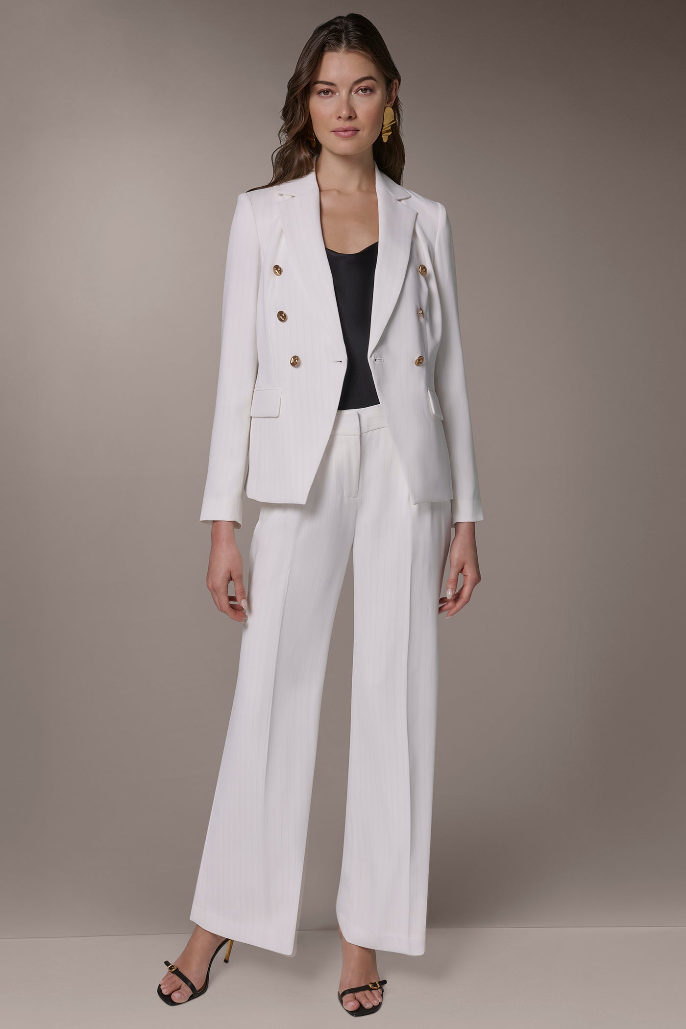 Cream/Tuscan Grey DOUBLE BREASTED PINSTRIPE SUIT BLAZER Donna Karan