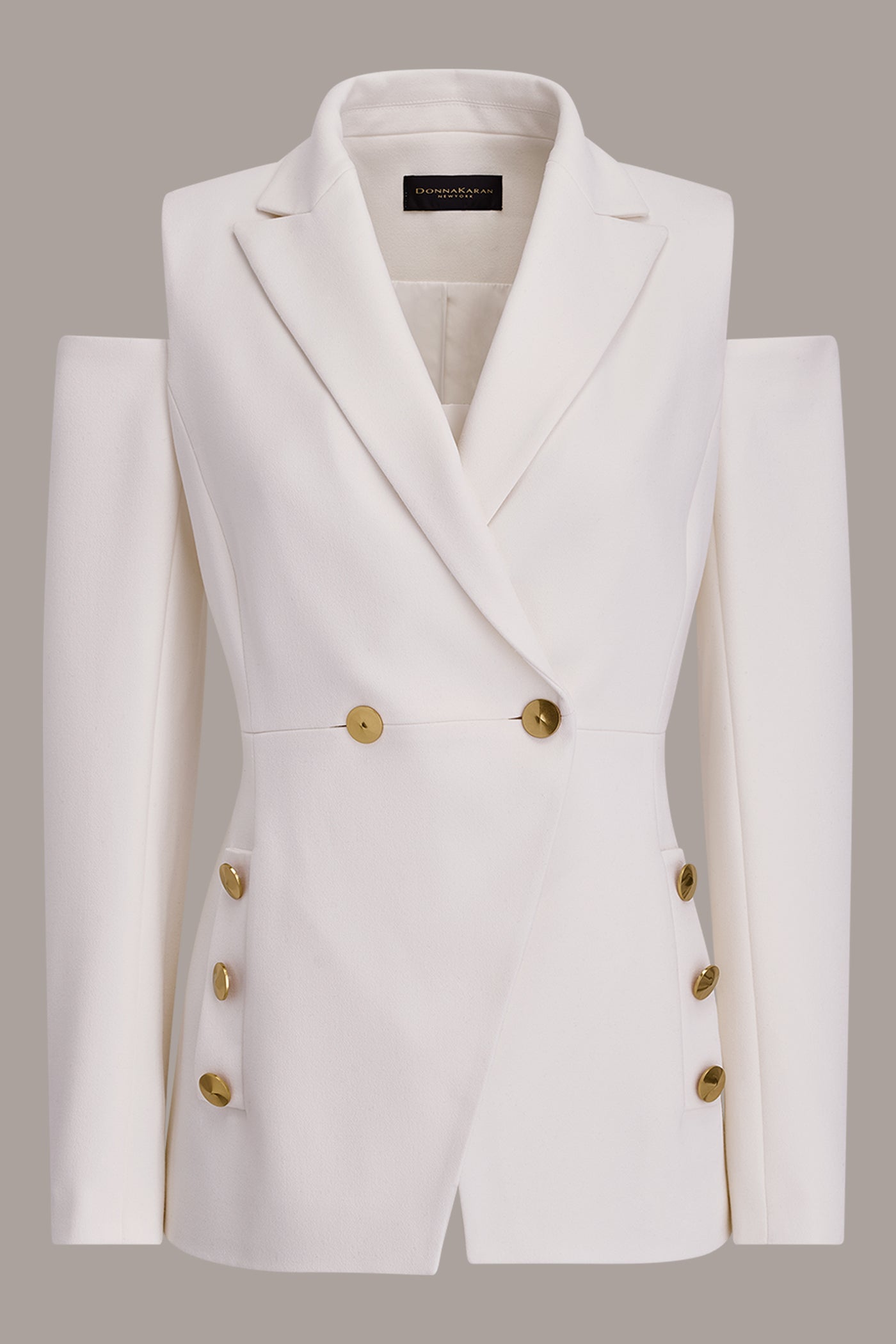 Cream DOUBLE-BREASTED COLD-SHOULDER SUIT BLAZER Donna Karan