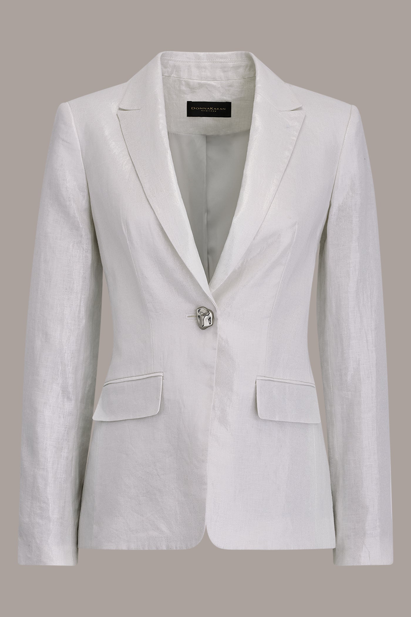 Cream/Silver FOILED LINEN ONE-BUTTON SUIT BLAZER Donna Karan