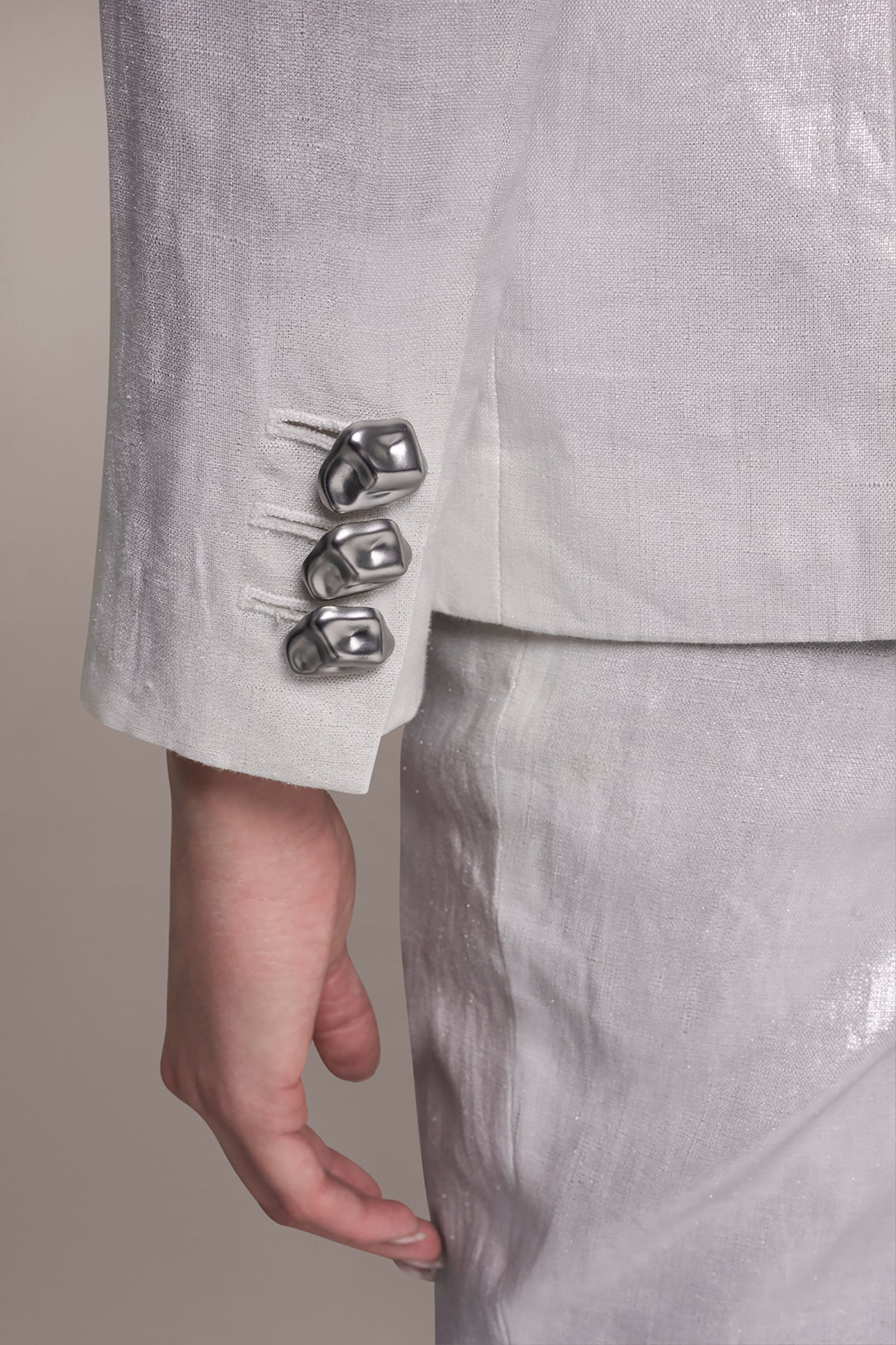 Cream/Silver FOILED LINEN ONE-BUTTON SUIT BLAZER Donna Karan