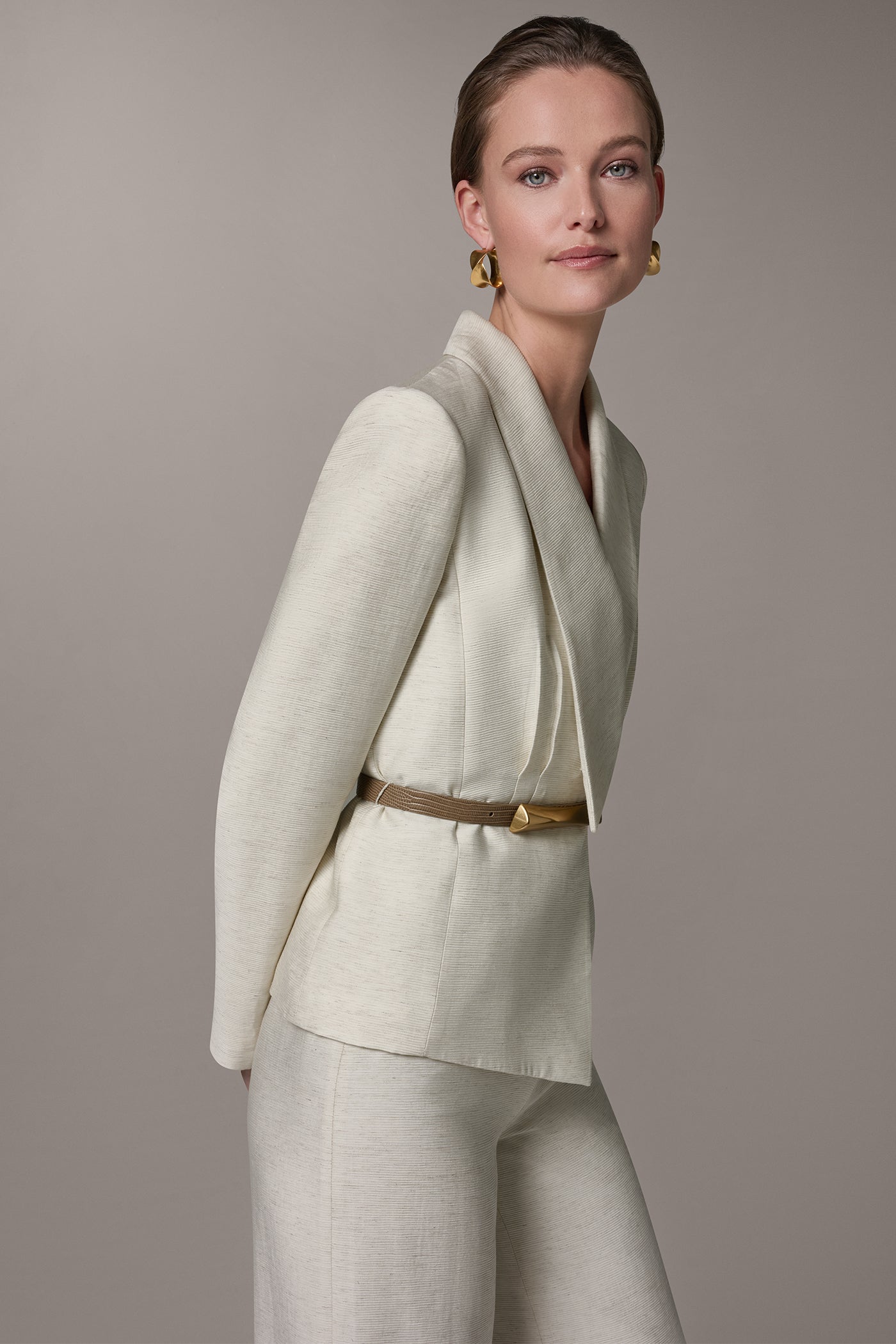 Light Sisal MÉLANGE SUIT BLAZER Donna Karan