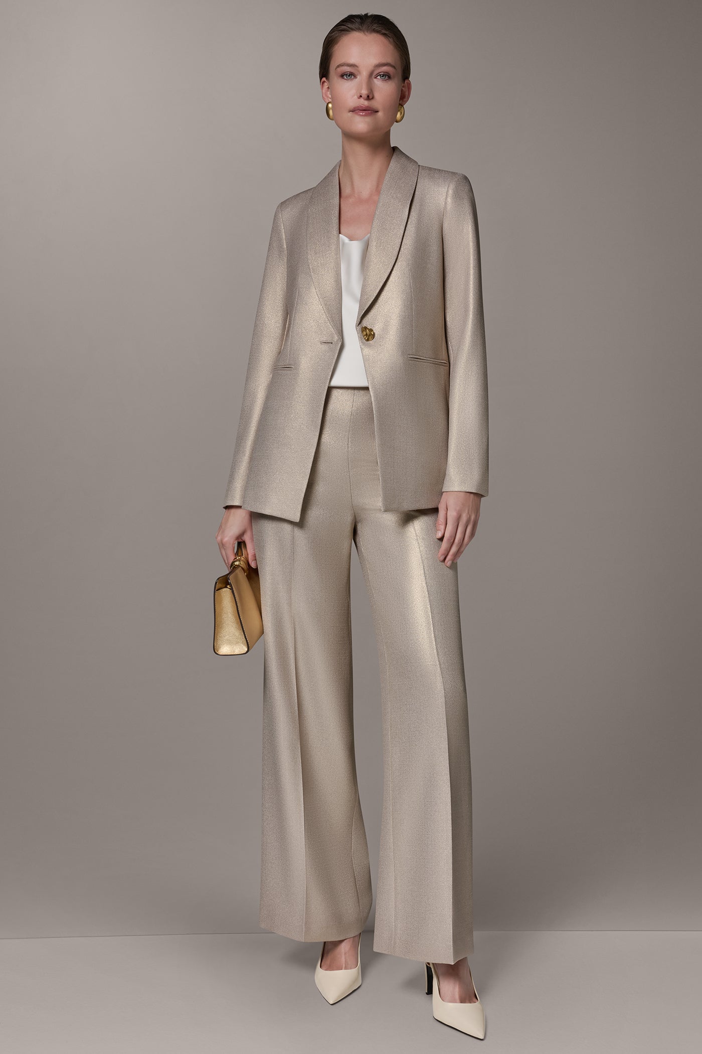 Light Fawn/Gold METALLIC SUIT BLAZER Donna Karan