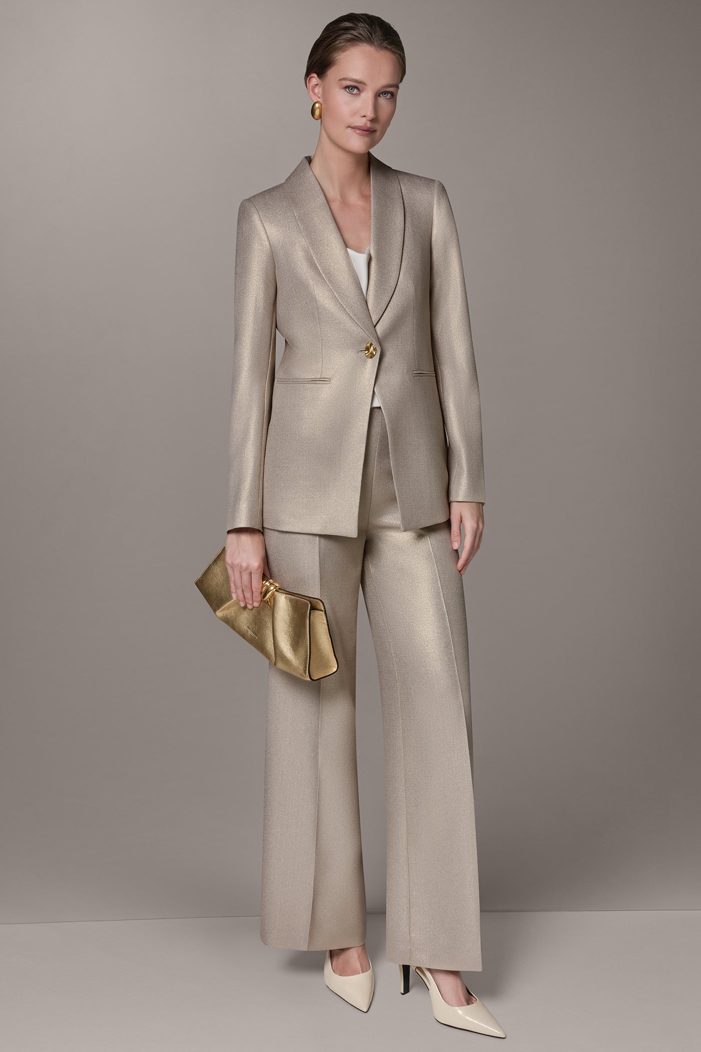 Light Fawn/Gold METALLIC SUIT BLAZER Donna Karan