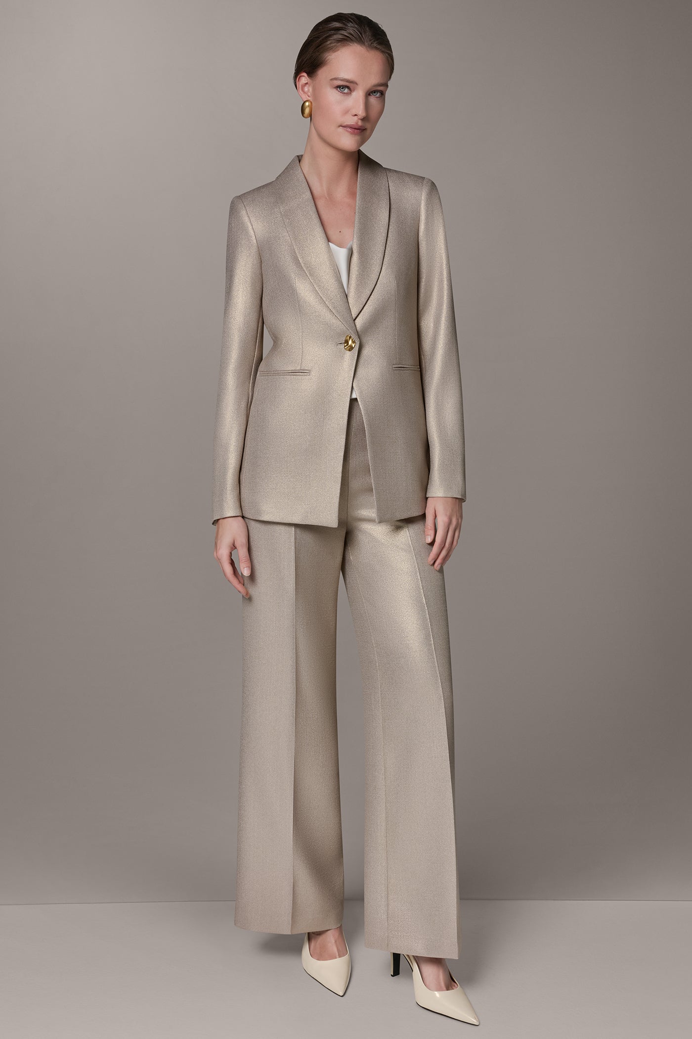 Light Fawn/Gold METALLIC SUIT BLAZER Donna Karan
