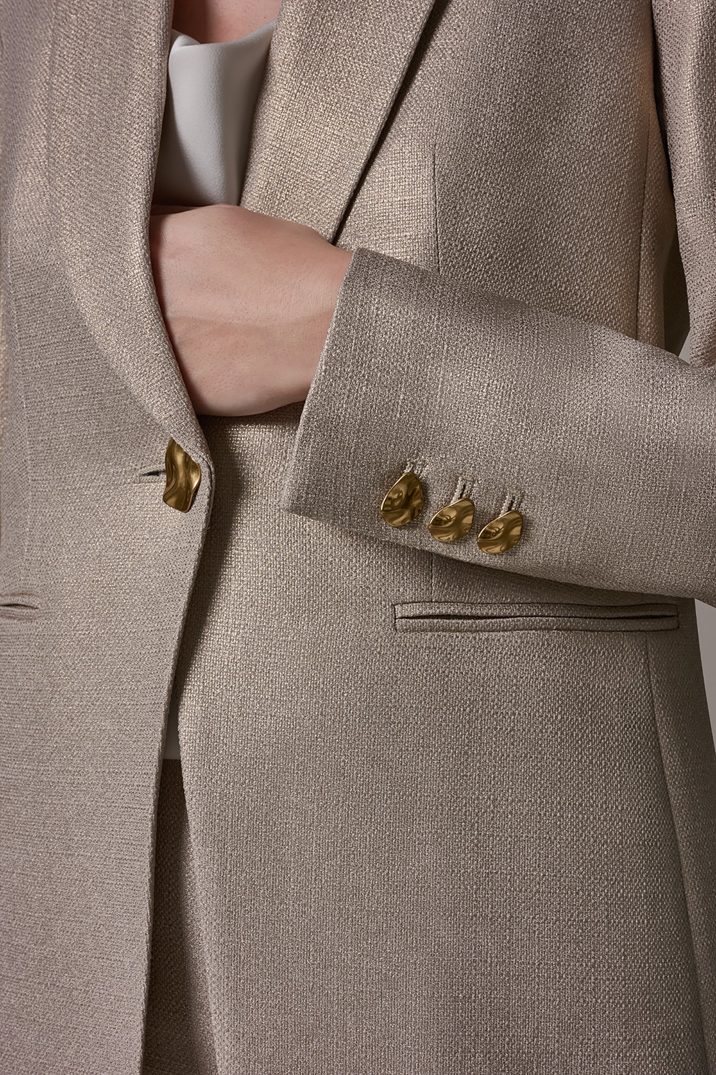 Light Fawn/Gold METALLIC SUIT BLAZER Donna Karan