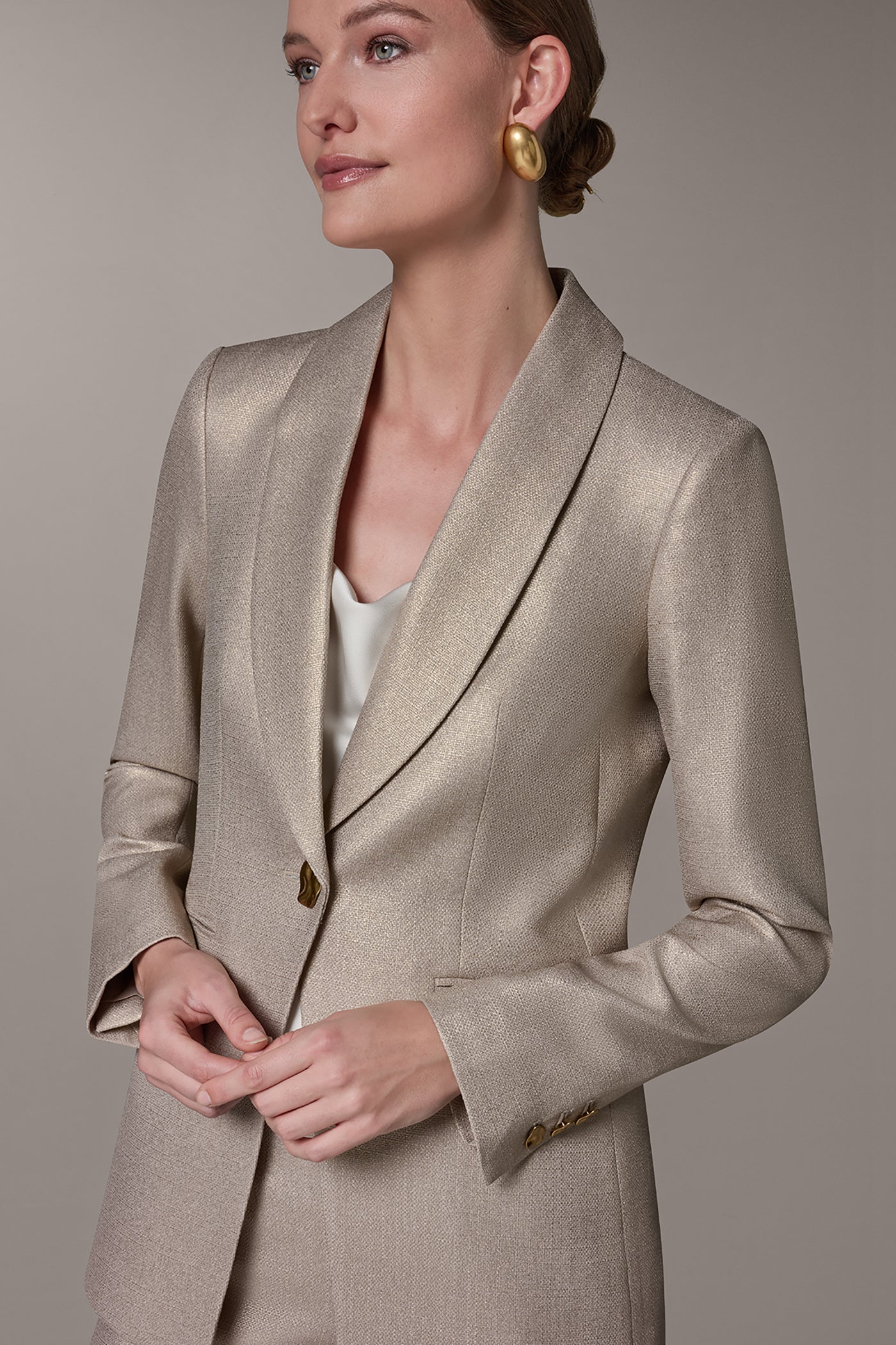 Light Fawn/Gold METALLIC SUIT BLAZER Donna Karan