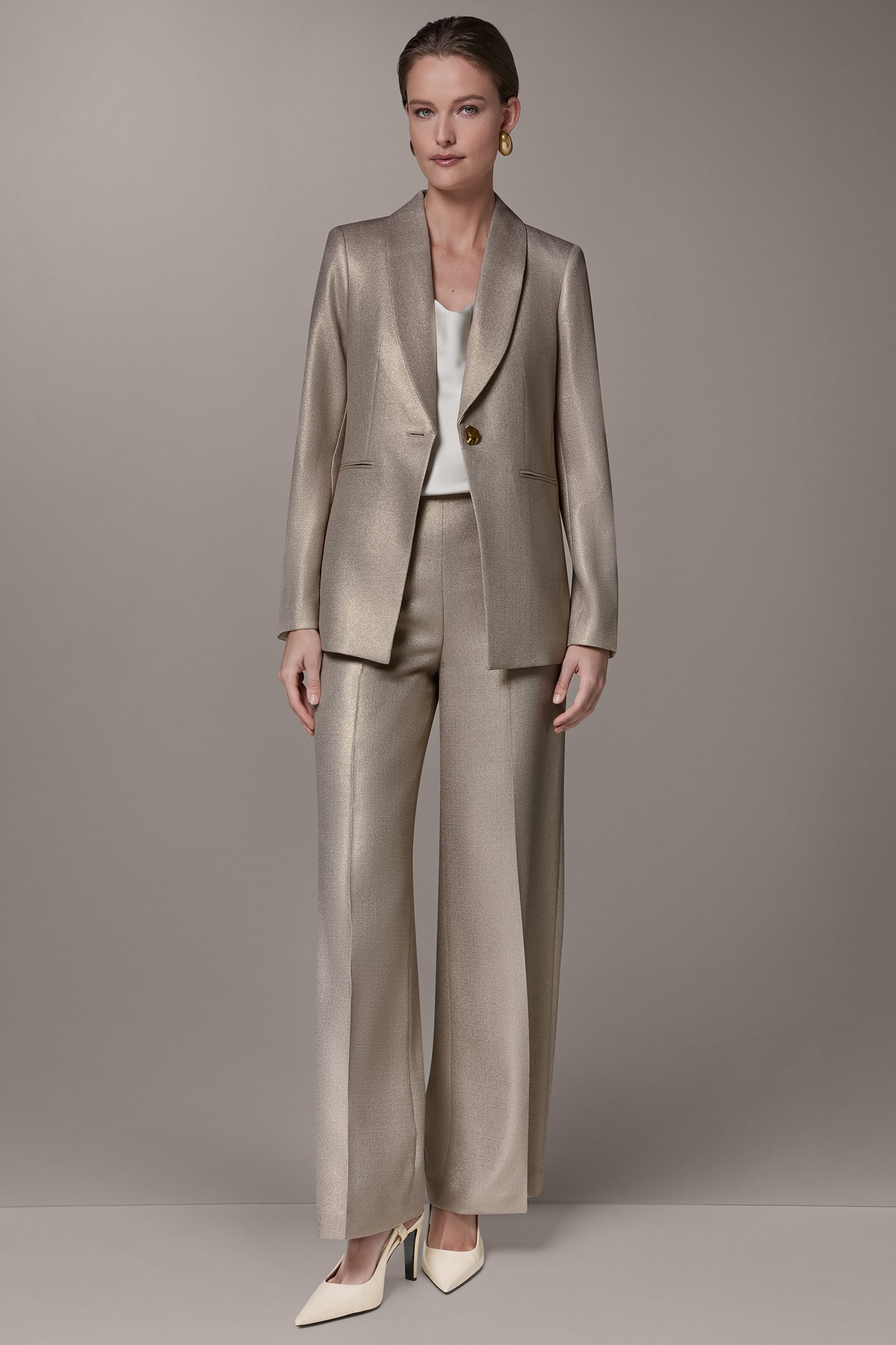 Light Fawn/Gold METALLIC SUIT BLAZER Donna Karan