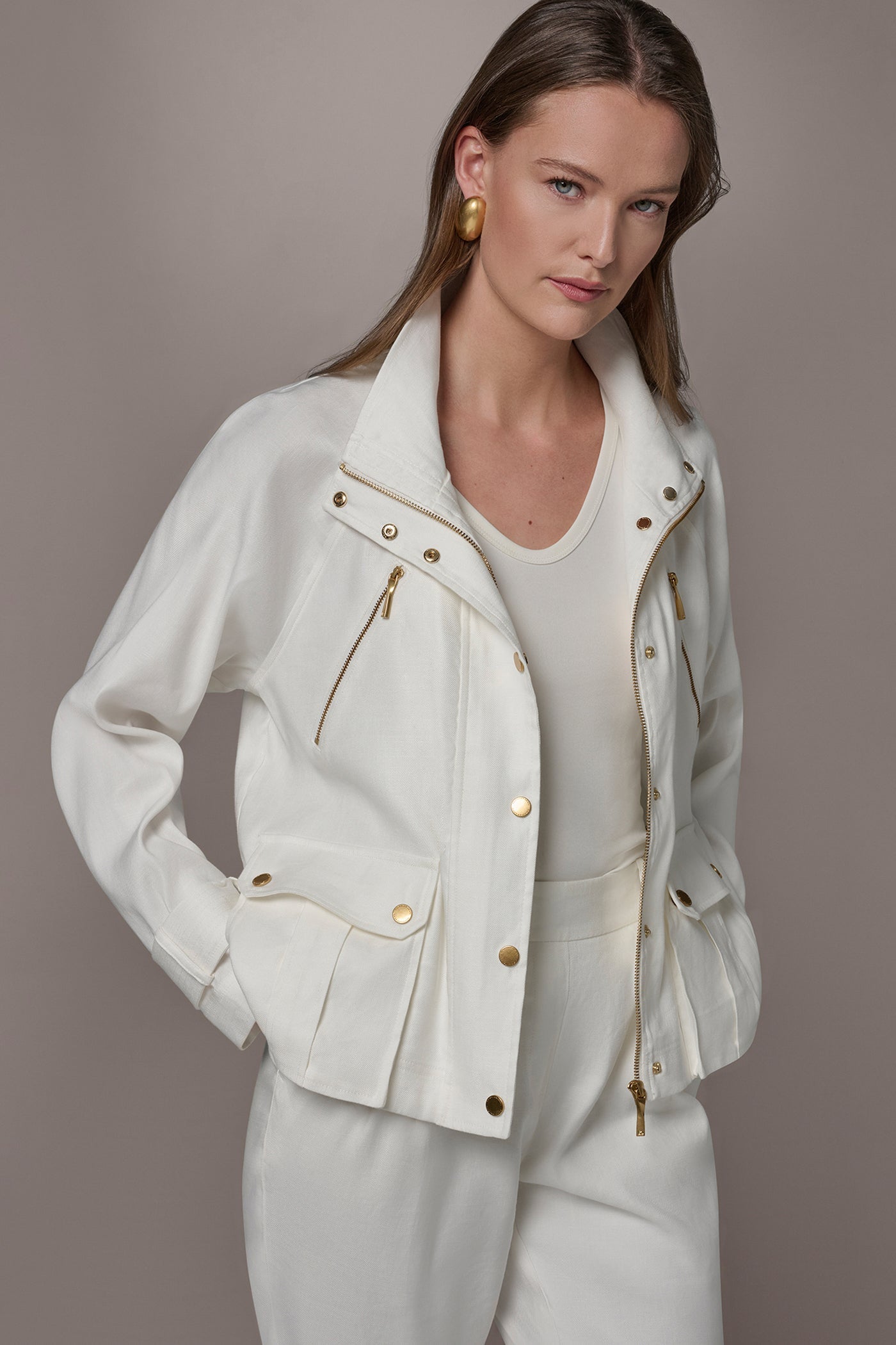 Cream LINEN-BLEND UTILITY JACKET Donna Karan