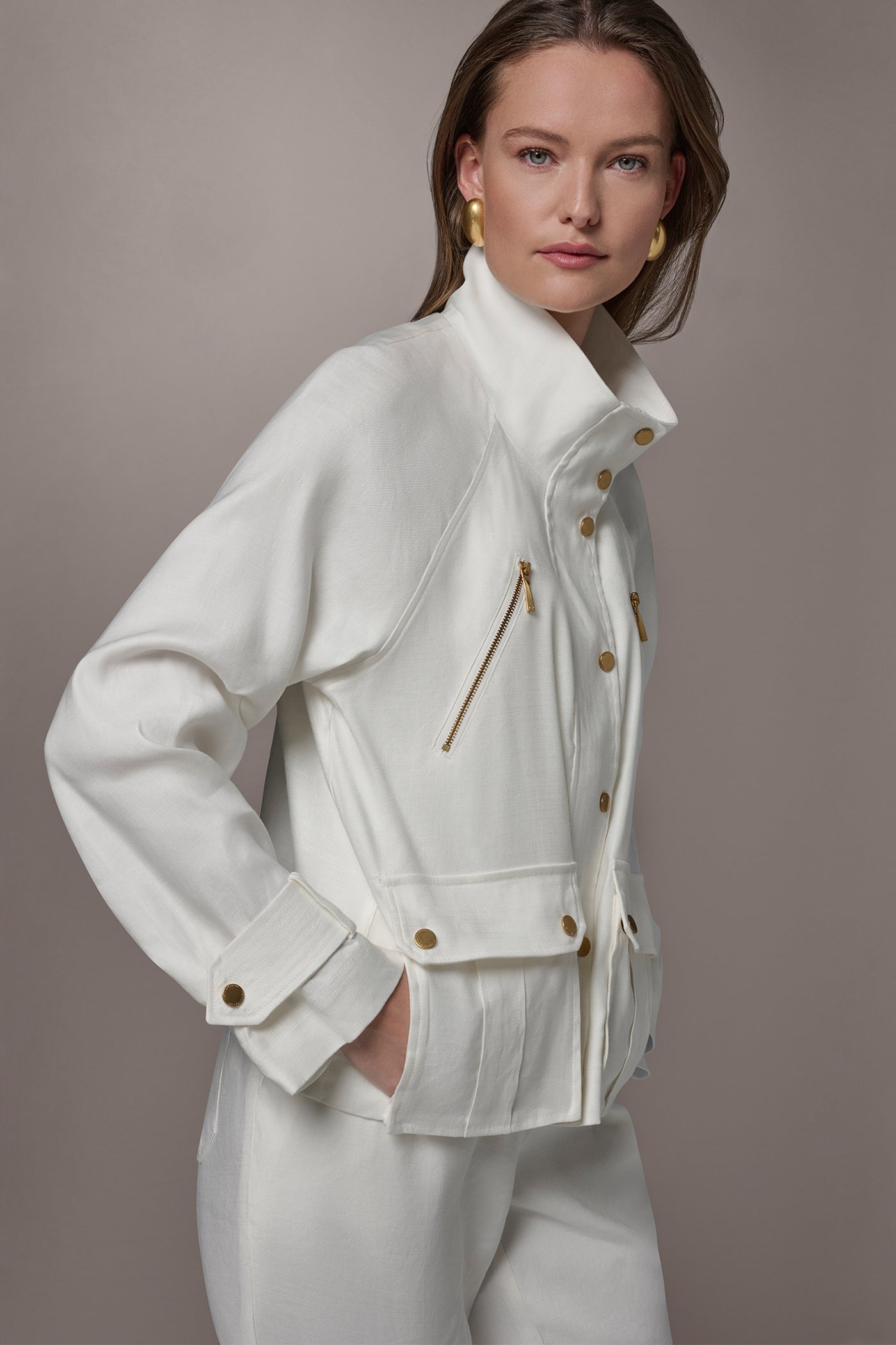 Cream LINEN-BLEND UTILITY JACKET Donna Karan