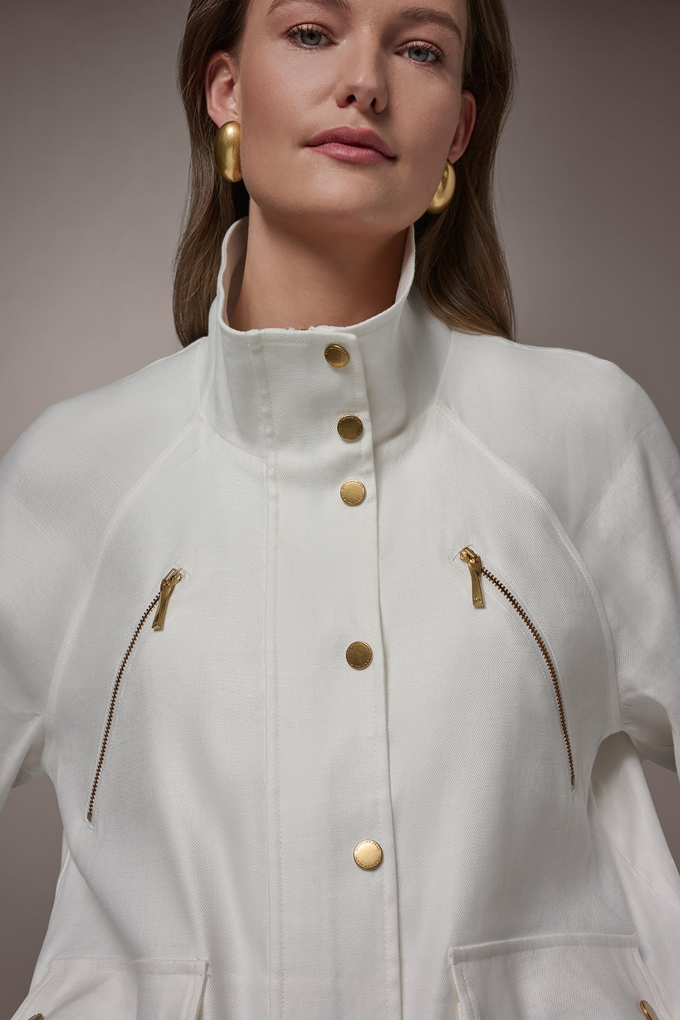 Cream LINEN-BLEND UTILITY JACKET Donna Karan