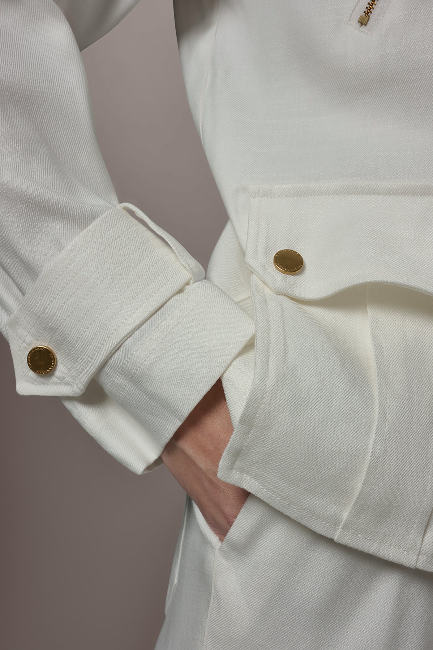 Cream LINEN-BLEND UTILITY JACKET Donna Karan