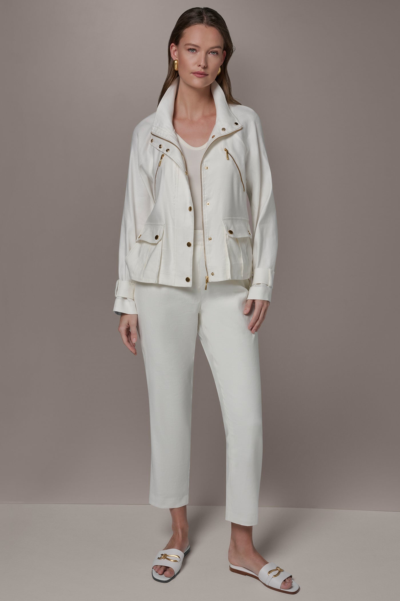 Cream LINEN-BLEND UTILITY JACKET Donna Karan
