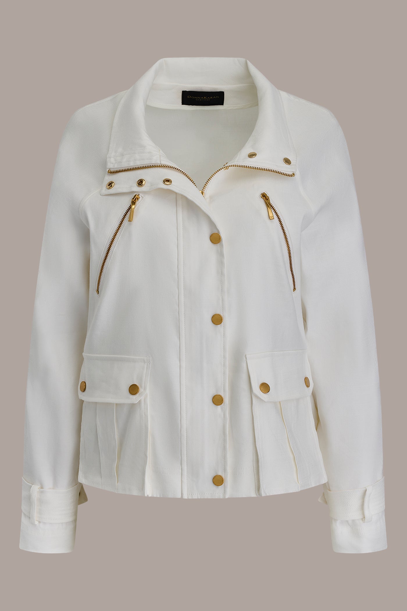 Cream LINEN-BLEND UTILITY JACKET Donna Karan