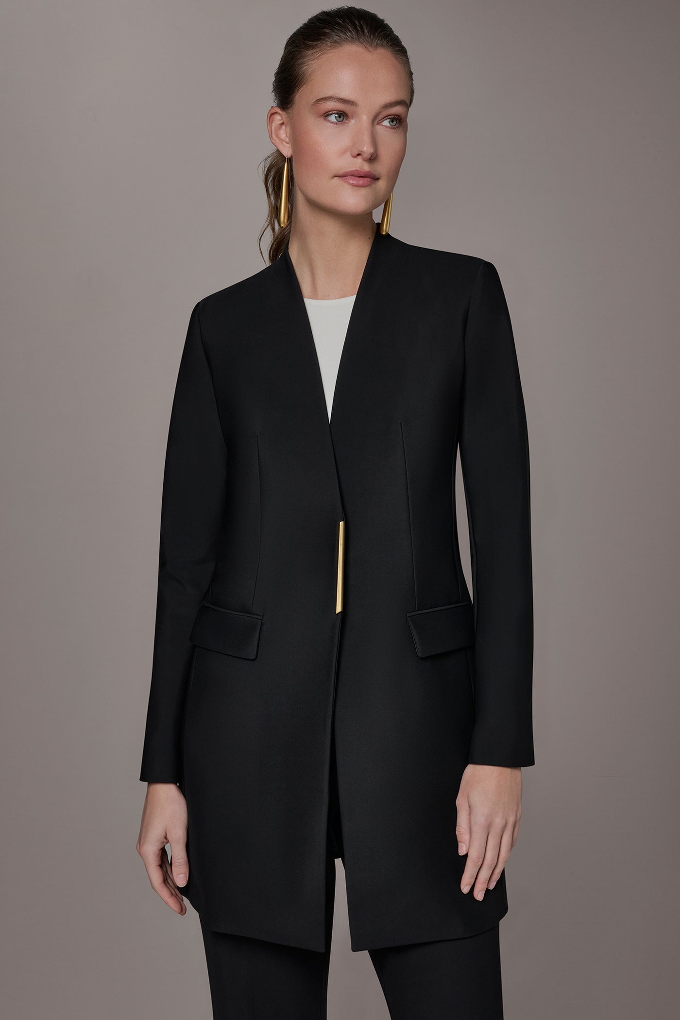 Black COLLARLESS TOPPER Donna Karan