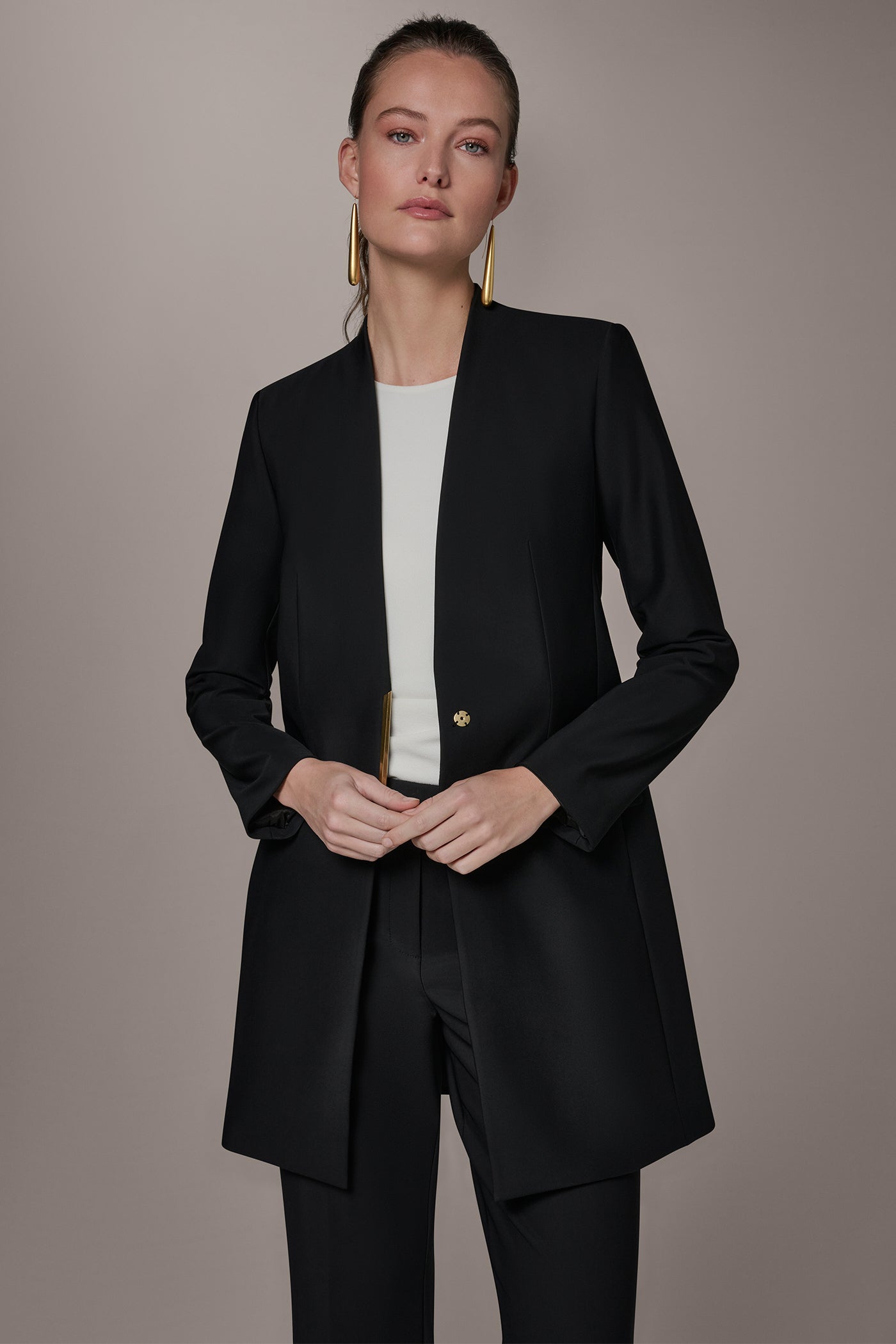 Black COLLARLESS TOPPER Donna Karan