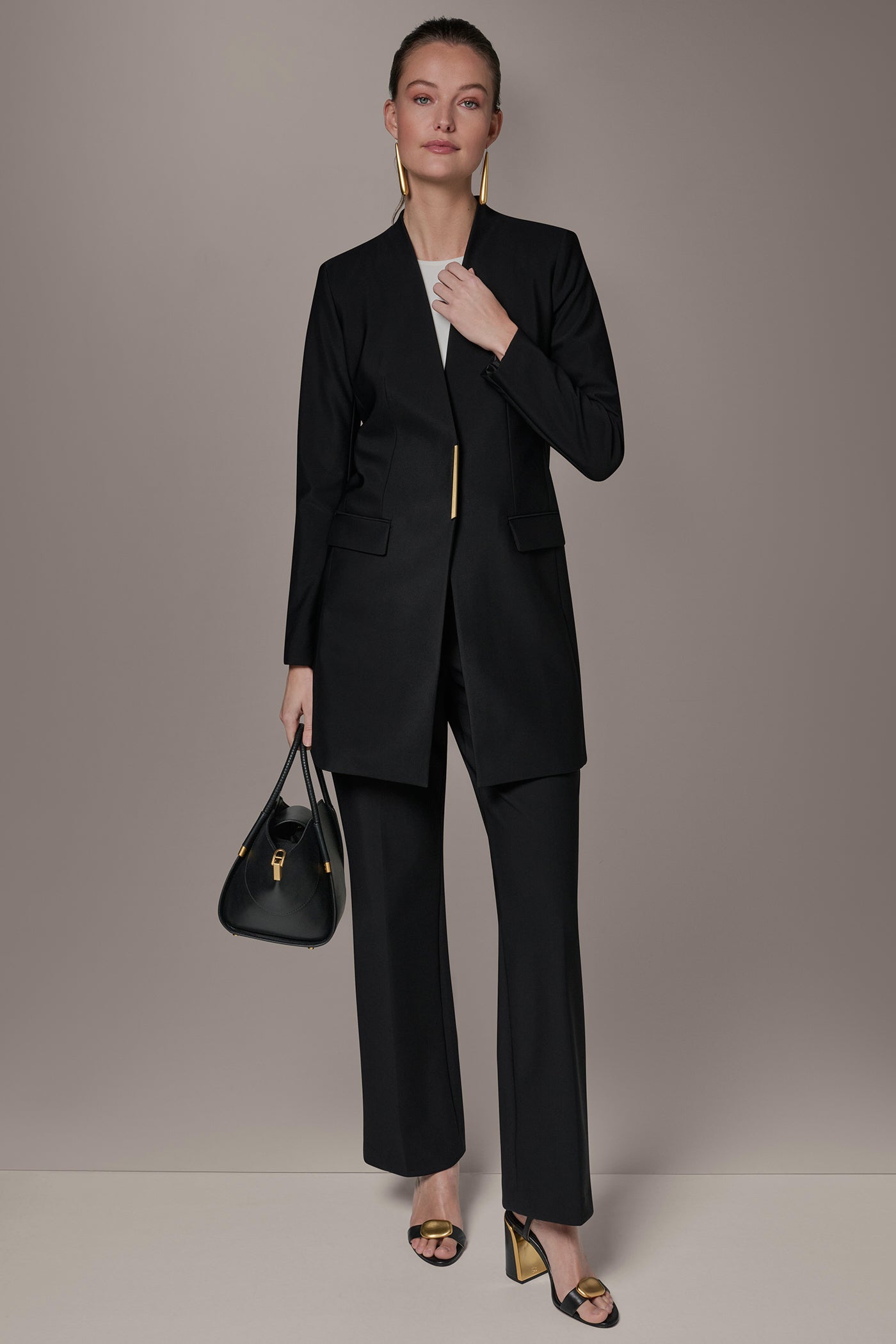 Black COLLARLESS TOPPER Donna Karan
