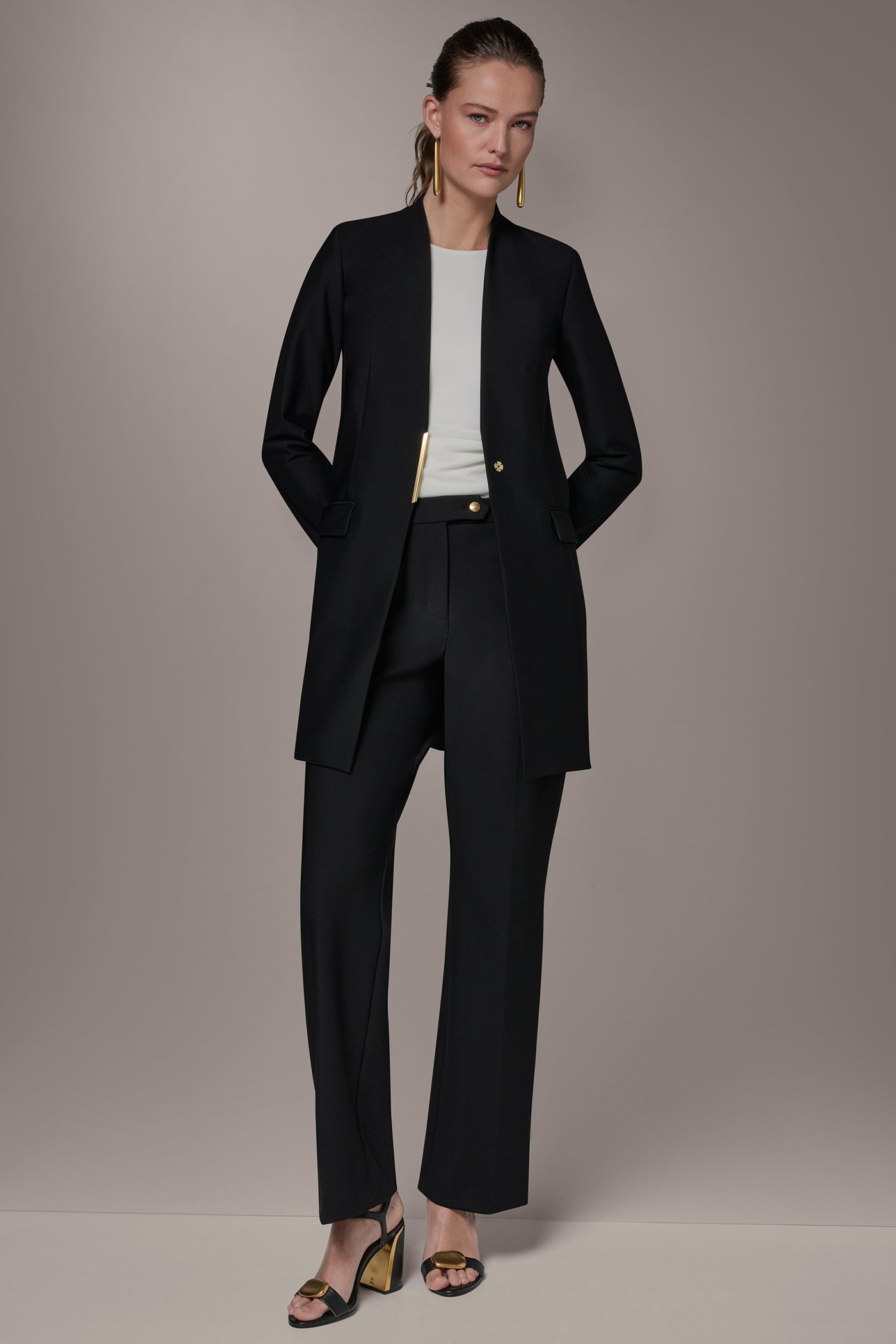 Black COLLARLESS TOPPER Donna Karan