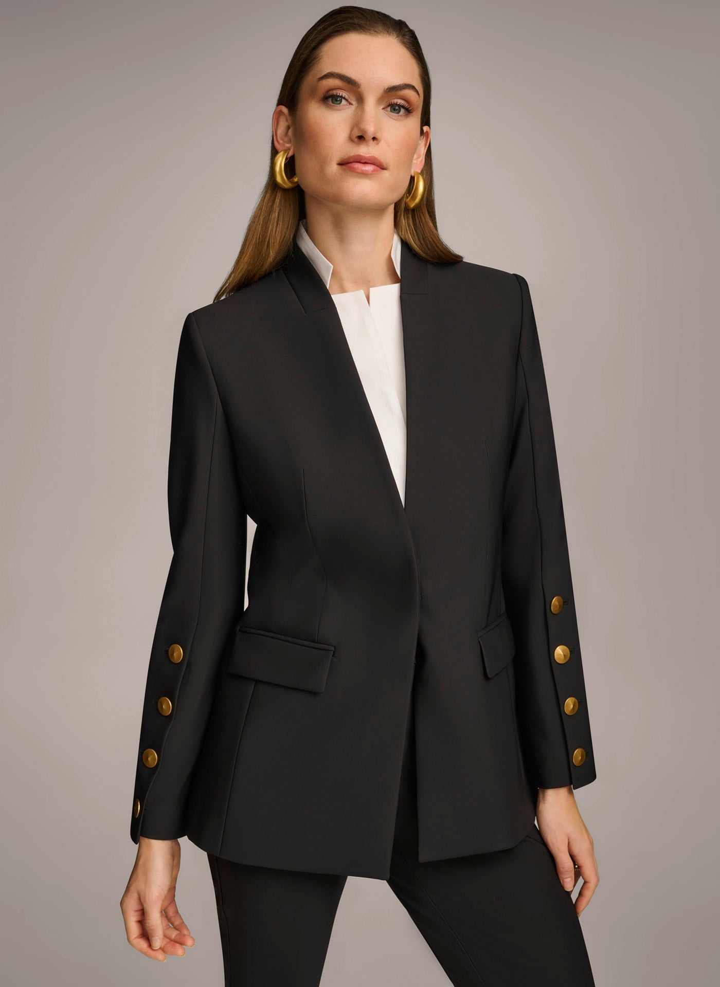 Black JACKET WITH BUTTON DETAILS ON SLEEVE Donna Karan