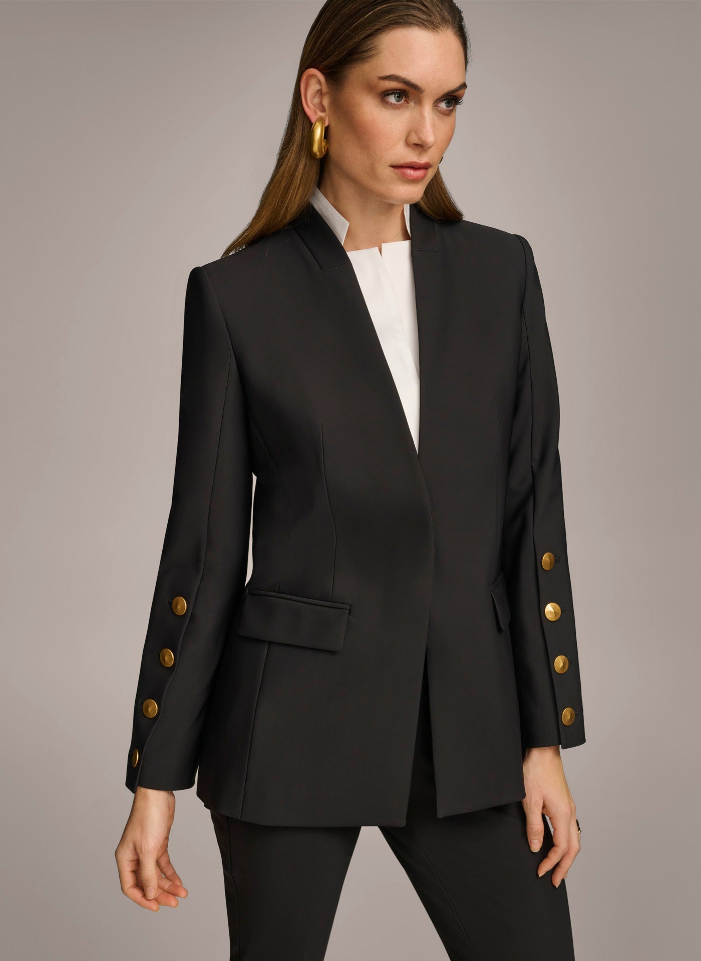 Black JACKET WITH BUTTON DETAILS ON SLEEVE Donna Karan