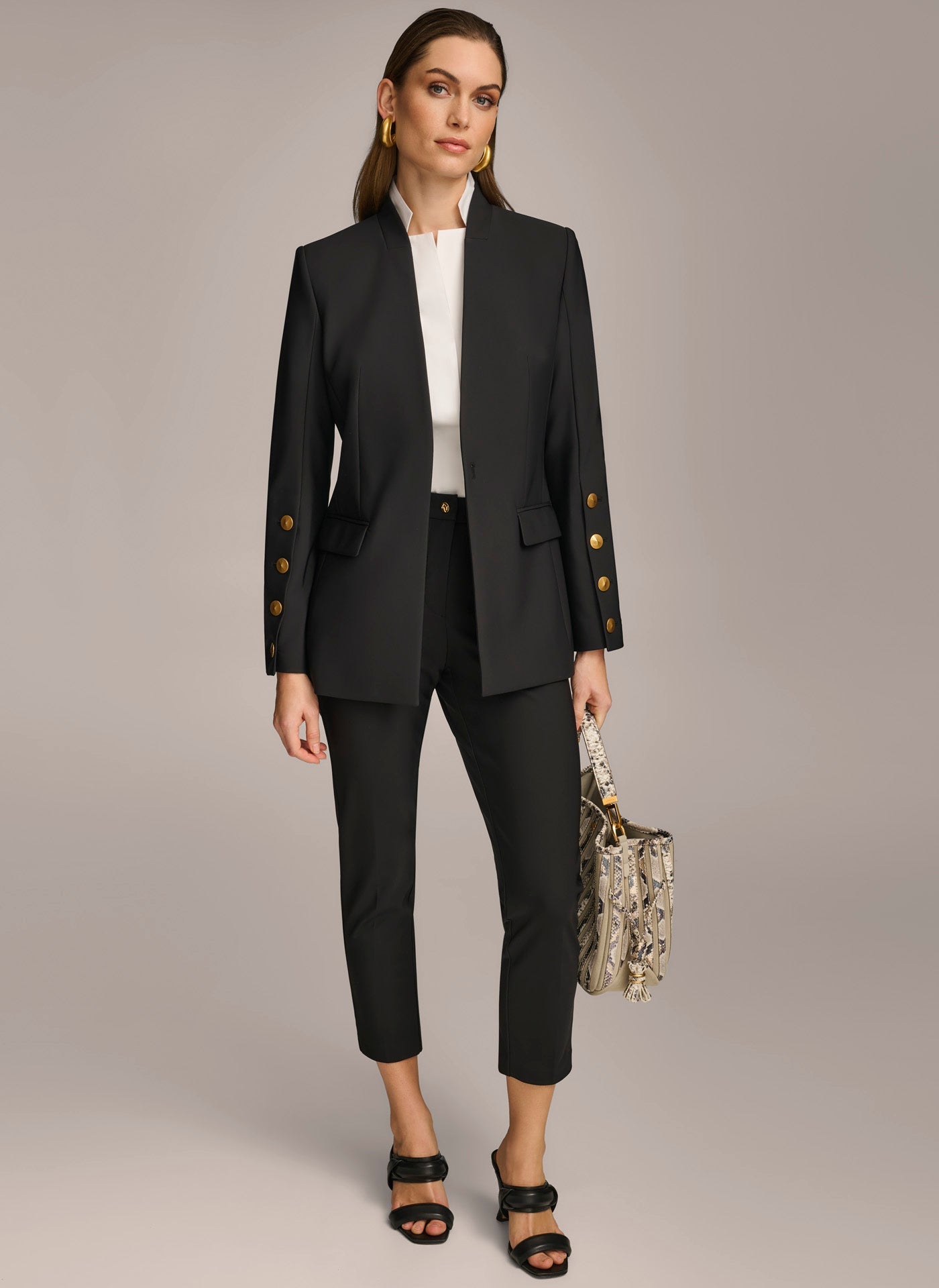 Black JACKET WITH BUTTON DETAILS ON SLEEVE Donna Karan