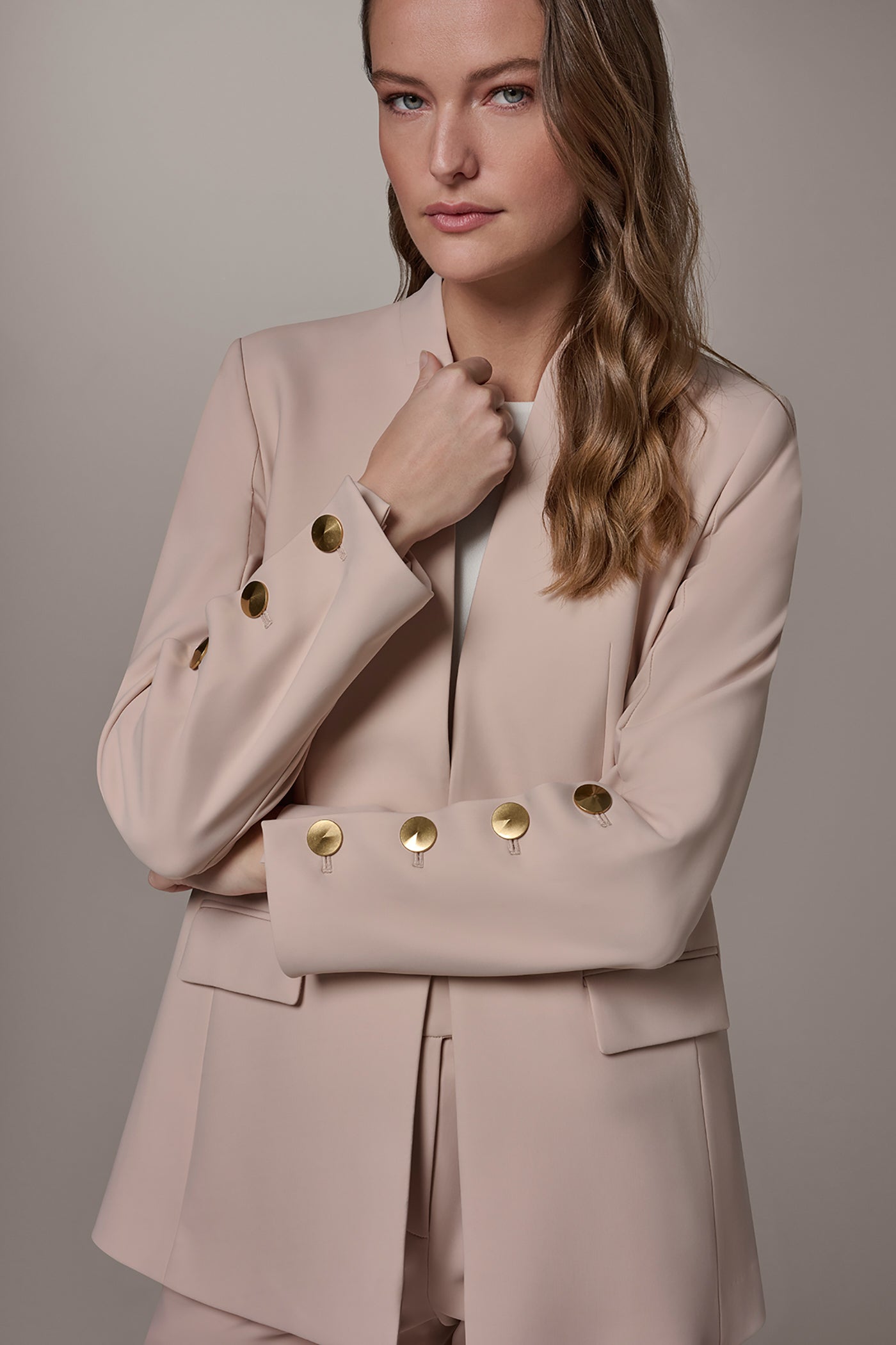 Snow Petal BUTTON SLEEVE SUIT BLAZER Donna Karan