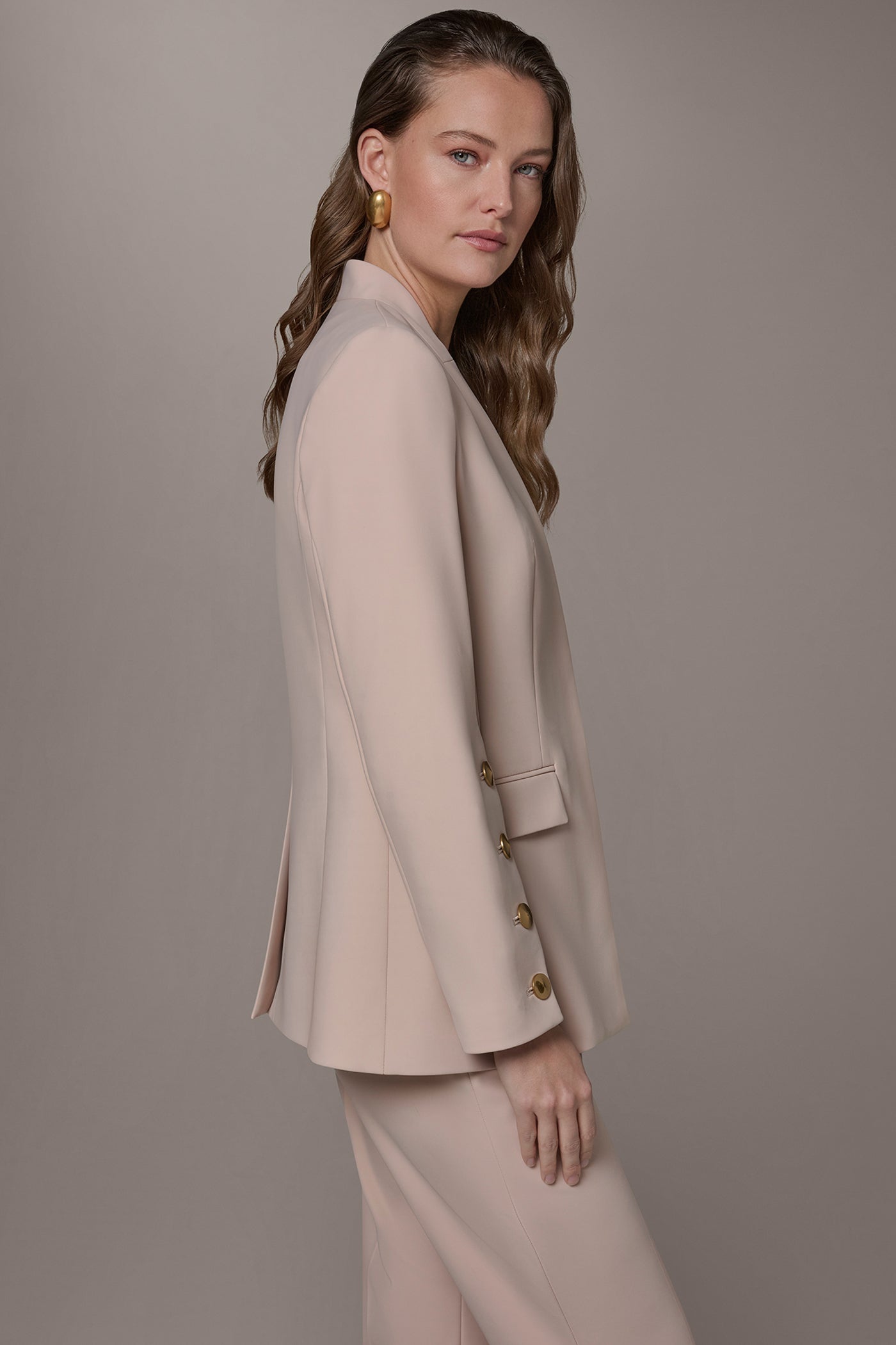 Snow Petal BUTTON SLEEVE SUIT BLAZER Donna Karan