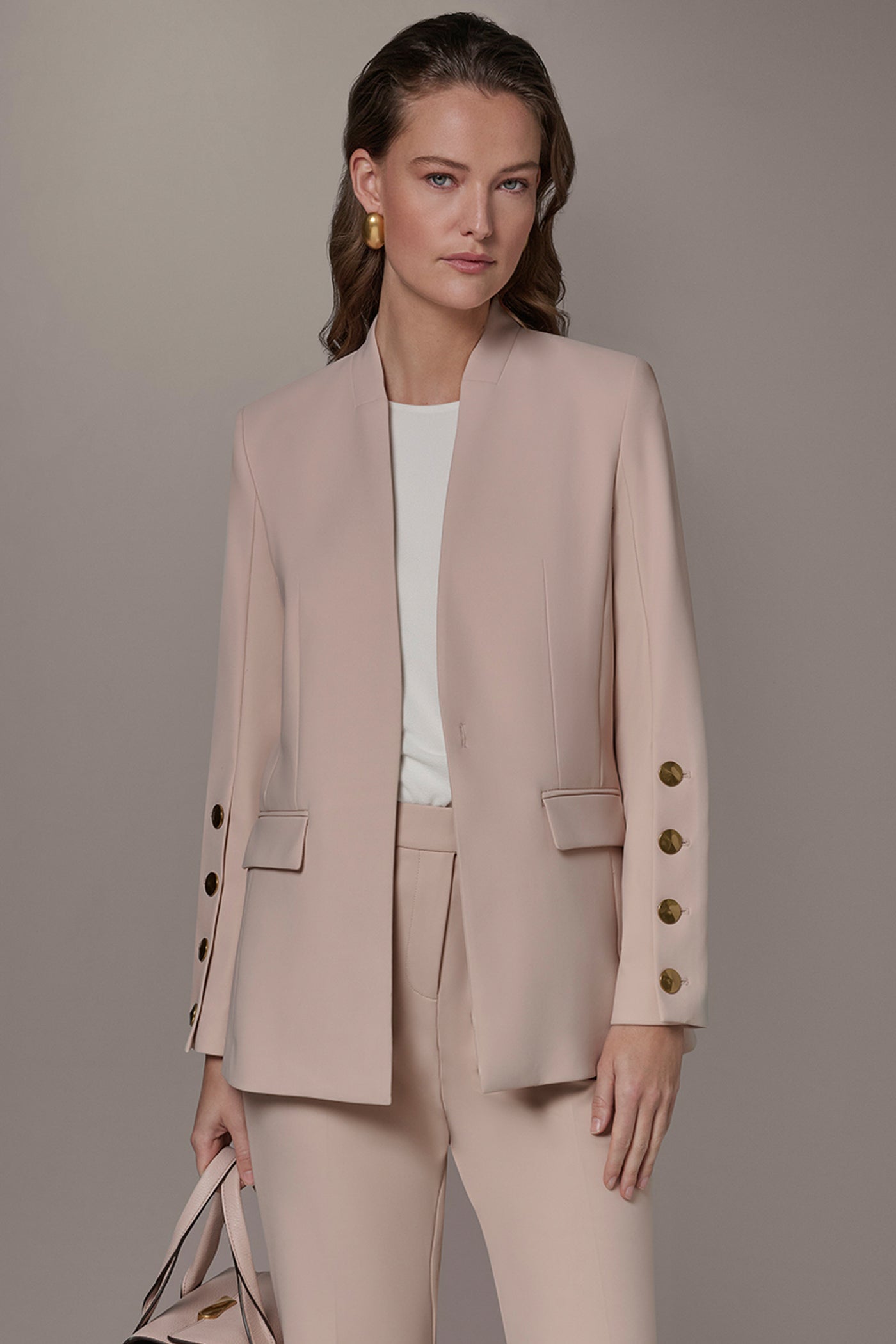 Snow Petal BUTTON SLEEVE SUIT BLAZER Donna Karan