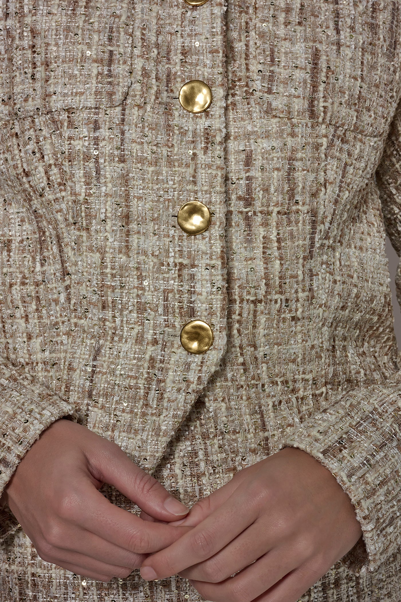 Dark Cream Multi CROPPED SEQUINED TWEED LADY JACKET Donna Karan