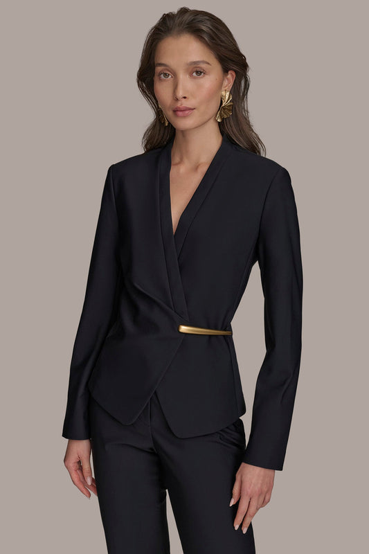 Black WRAP JACKET WITH BAR HARDWARE CLOSURE Donna Karan