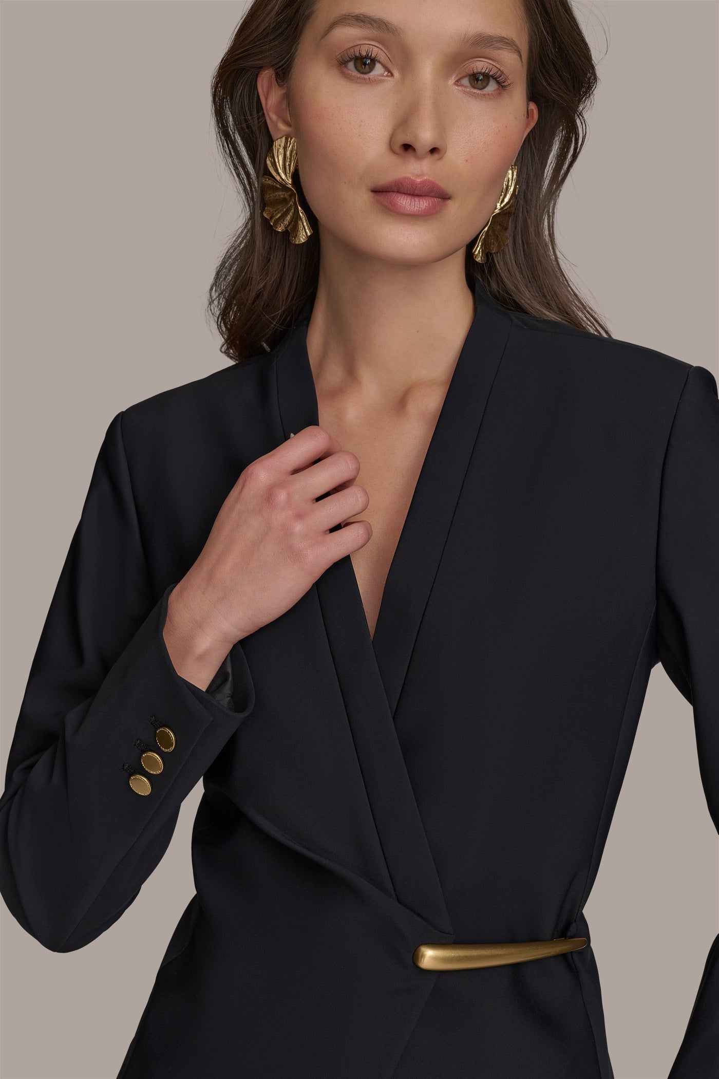 Black WRAP JACKET WITH BAR HARDWARE CLOSURE Donna Karan