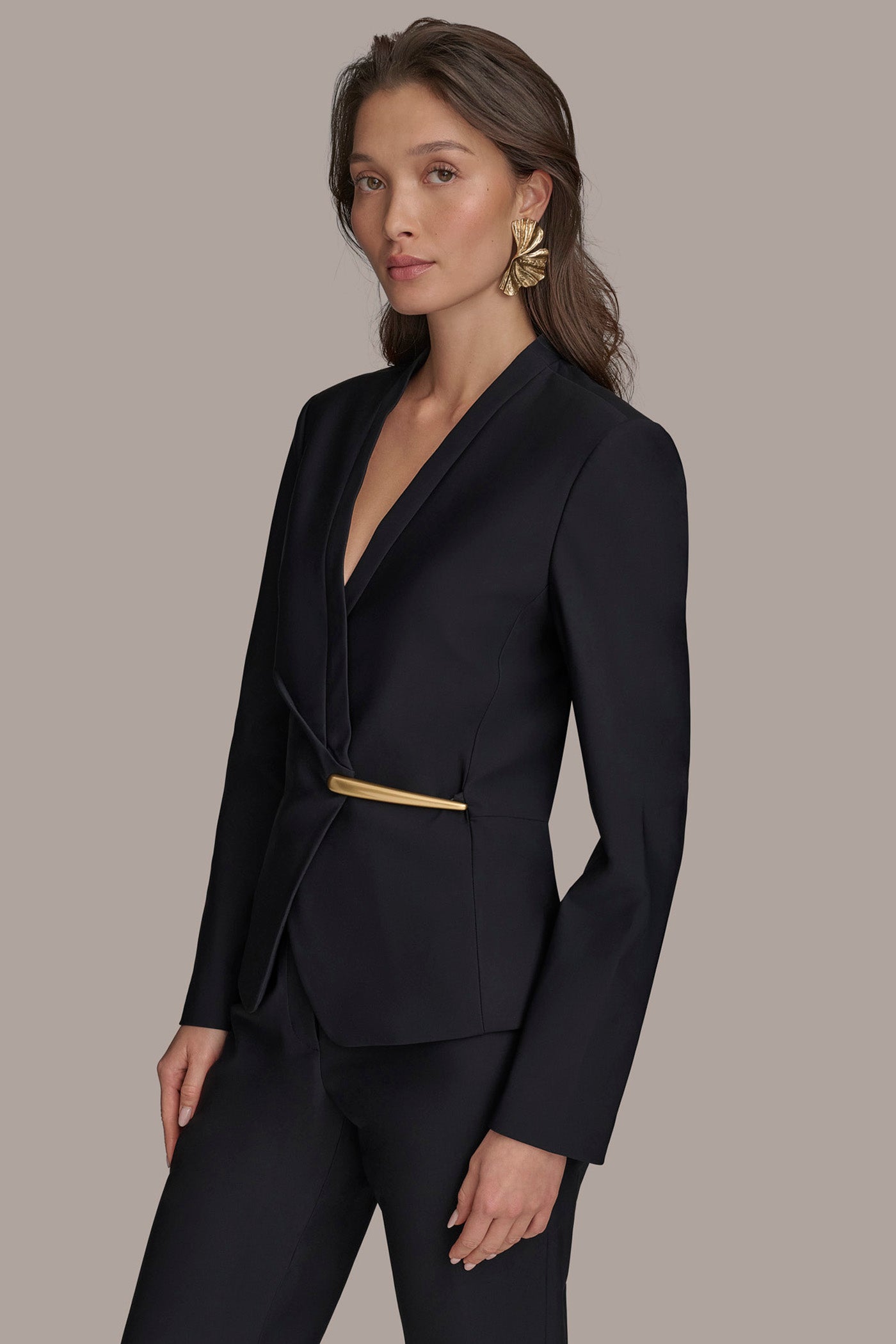 Black WRAP JACKET WITH BAR HARDWARE CLOSURE Donna Karan