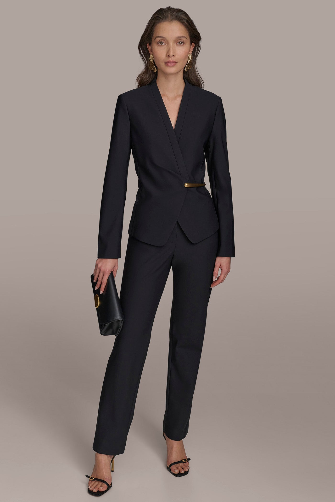 Black WRAP JACKET WITH BAR HARDWARE CLOSURE Donna Karan