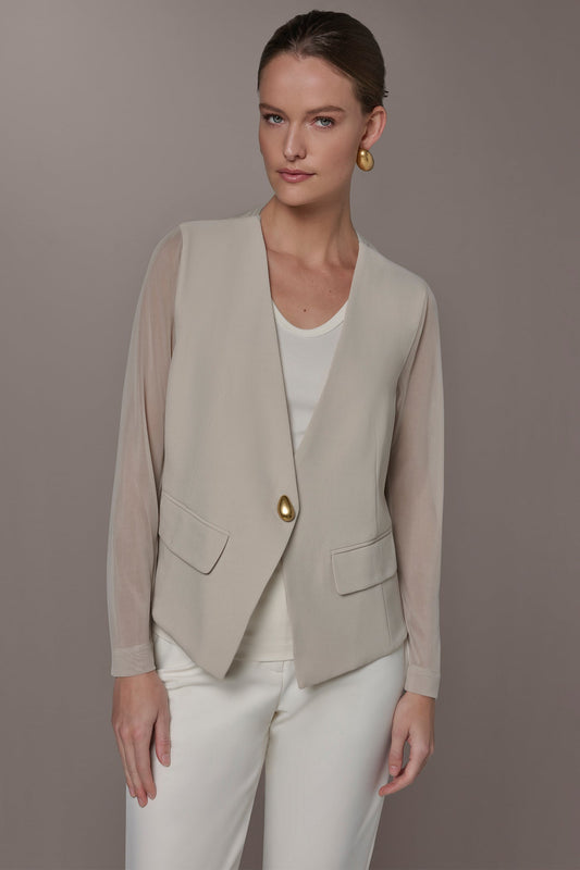 Tuscan Grey CHIFFON PANELED ONE BUTTON JACKET Donna Karan