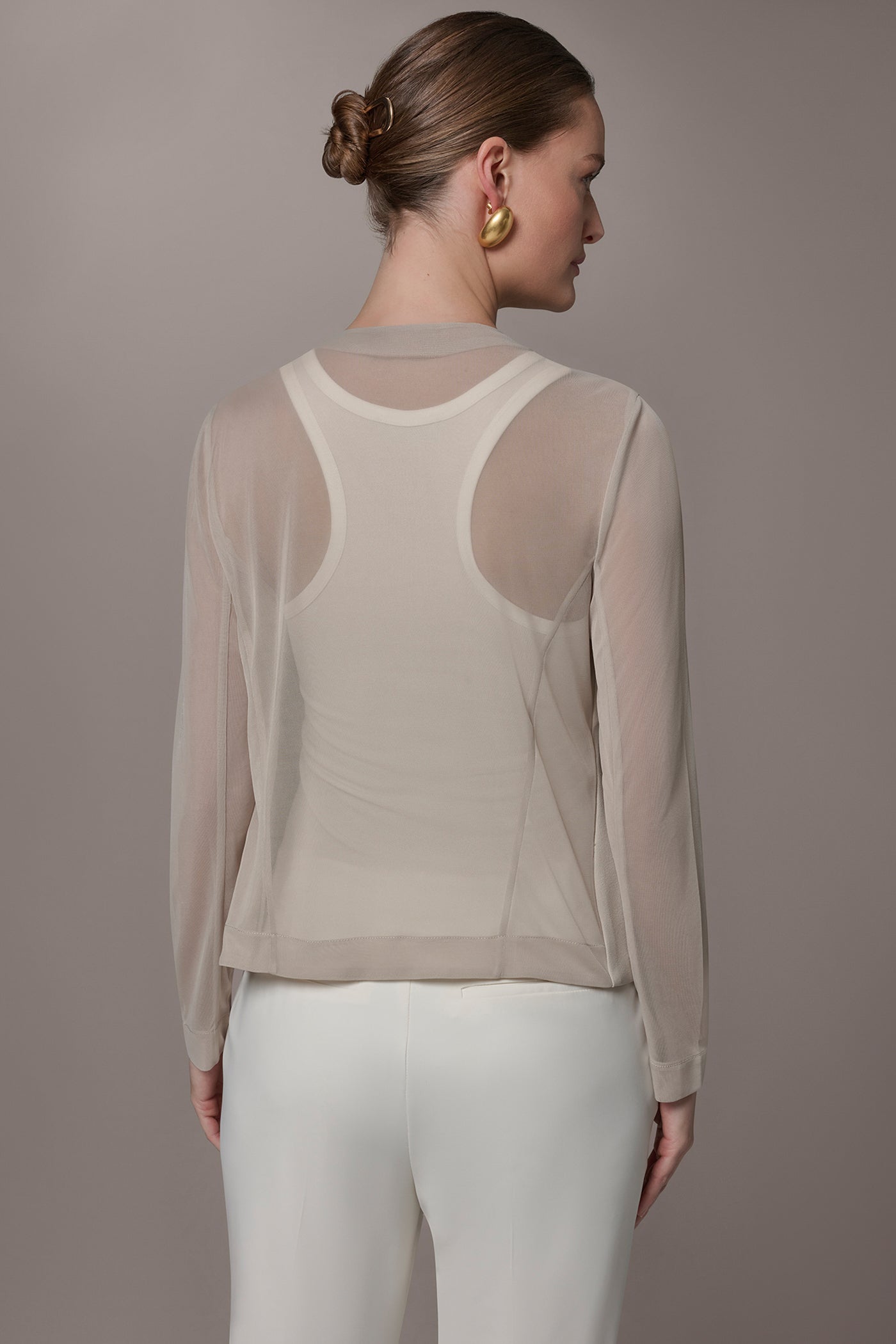 Tuscan Grey CHIFFON PANELED ONE BUTTON JACKET Donna Karan
