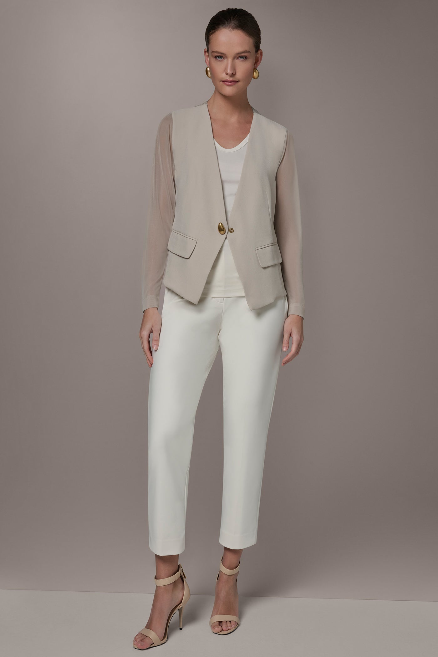Tuscan Grey CHIFFON PANELED ONE BUTTON JACKET Donna Karan