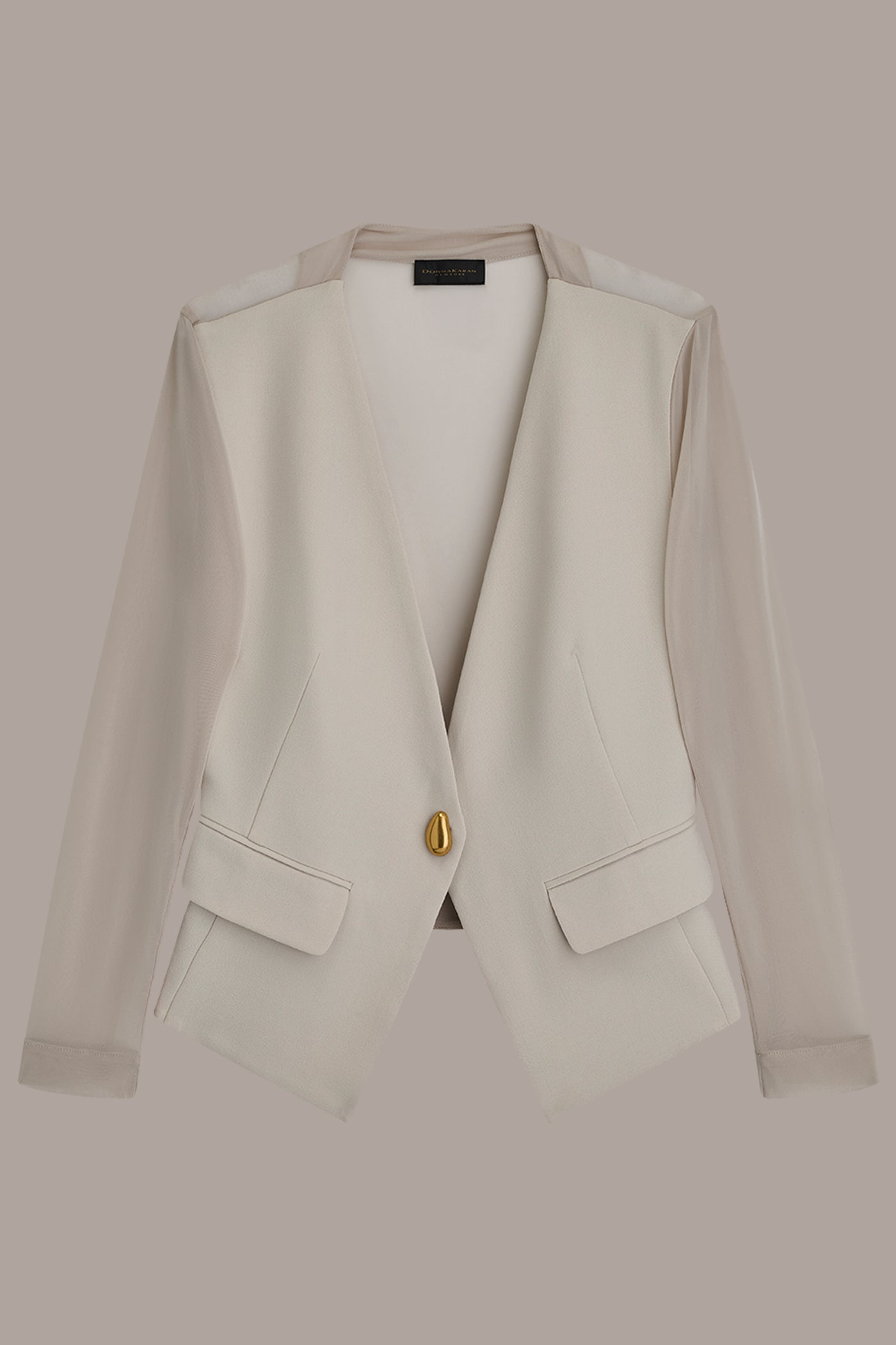 Tuscan Grey CHIFFON PANELED ONE BUTTON JACKET Donna Karan